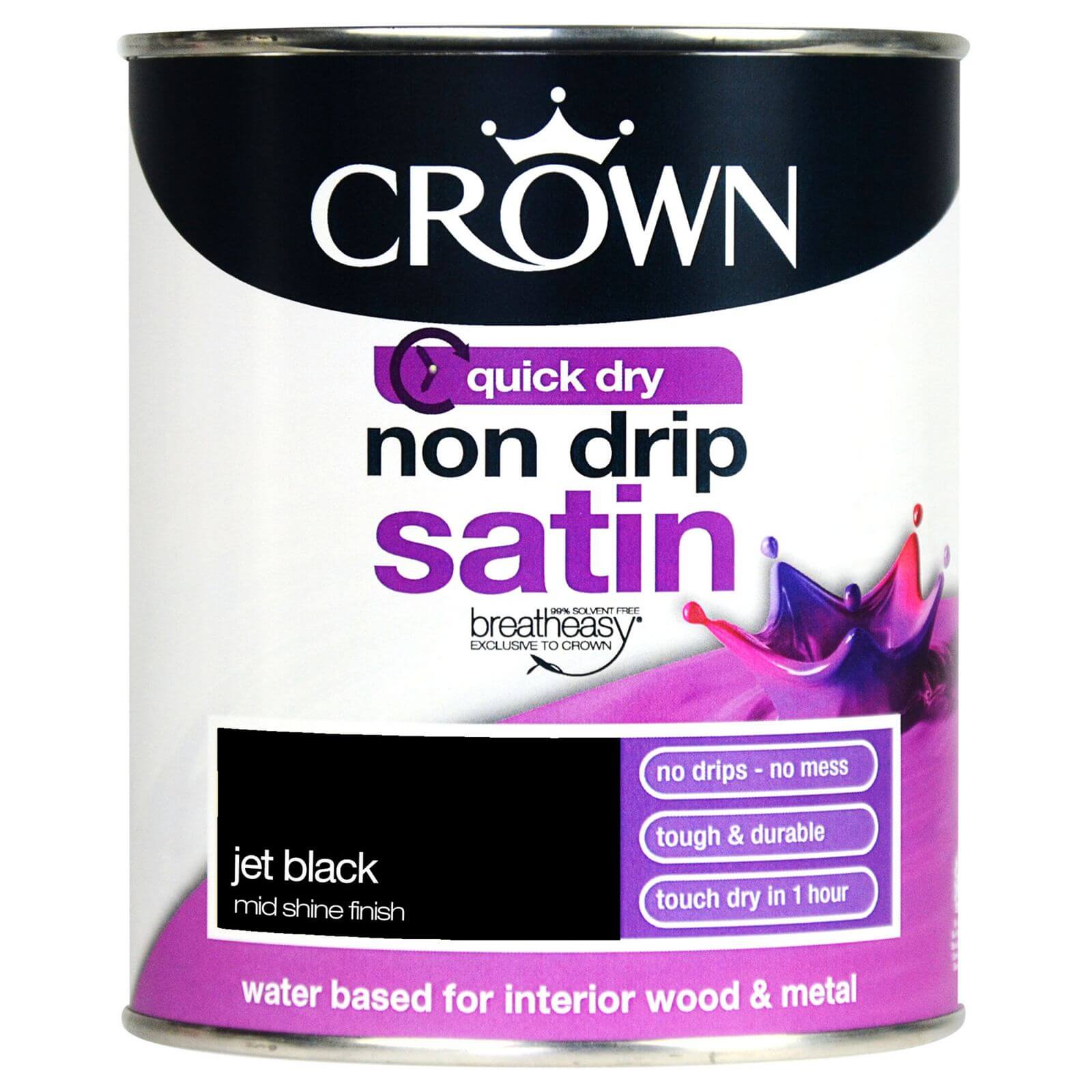 Crown Standard Breatheasy Non Drip Satin Paint Jet Black - 750ml