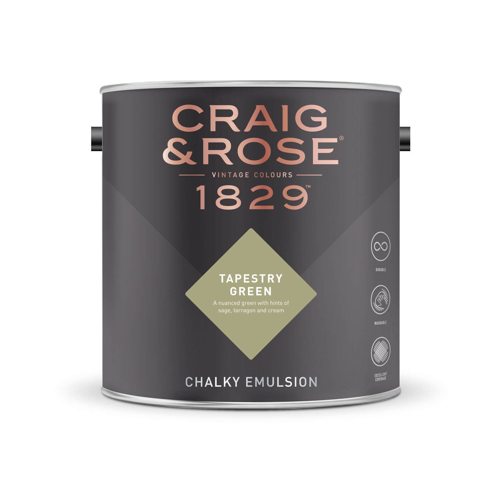 Craig & Rose 1829 Chalky Matt Emulsion Paint Tapestry Green - 2.5L