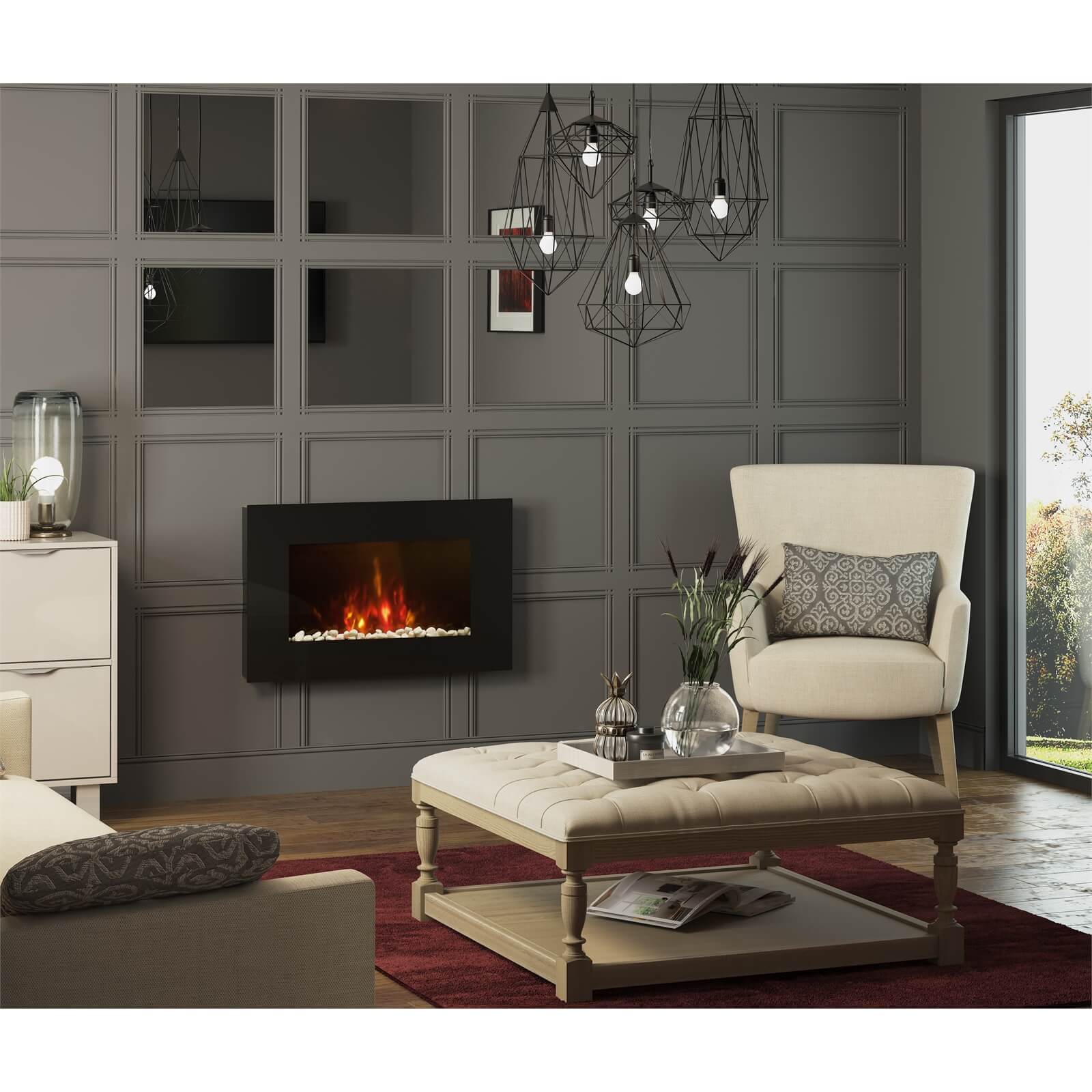 Be Modern Azonto Electric Fire with Wall Mounted Fitting - Black Glass