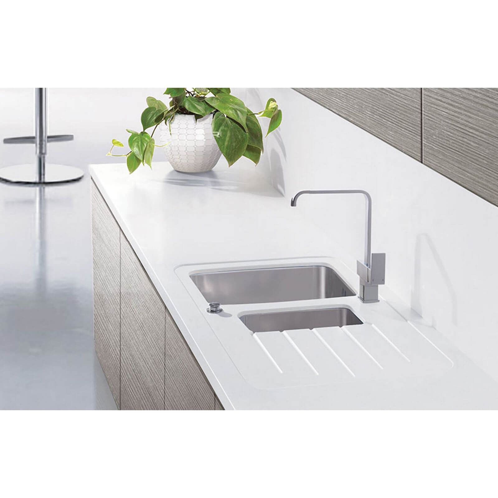 Maia Iceberg Kitchen Sink Worktop - Acrylic Super Large Right Hand Bowl - 1800 x 650 x 42mm