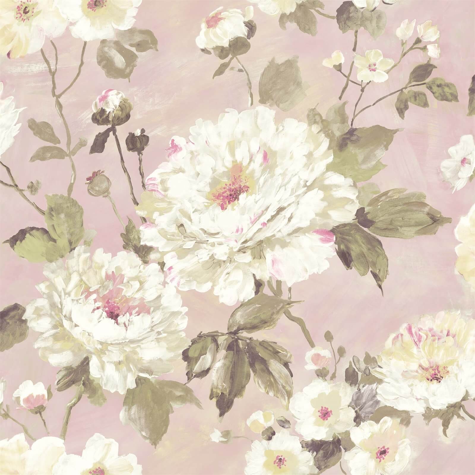 Grandeco Painterly Floral Pink Wallpaper