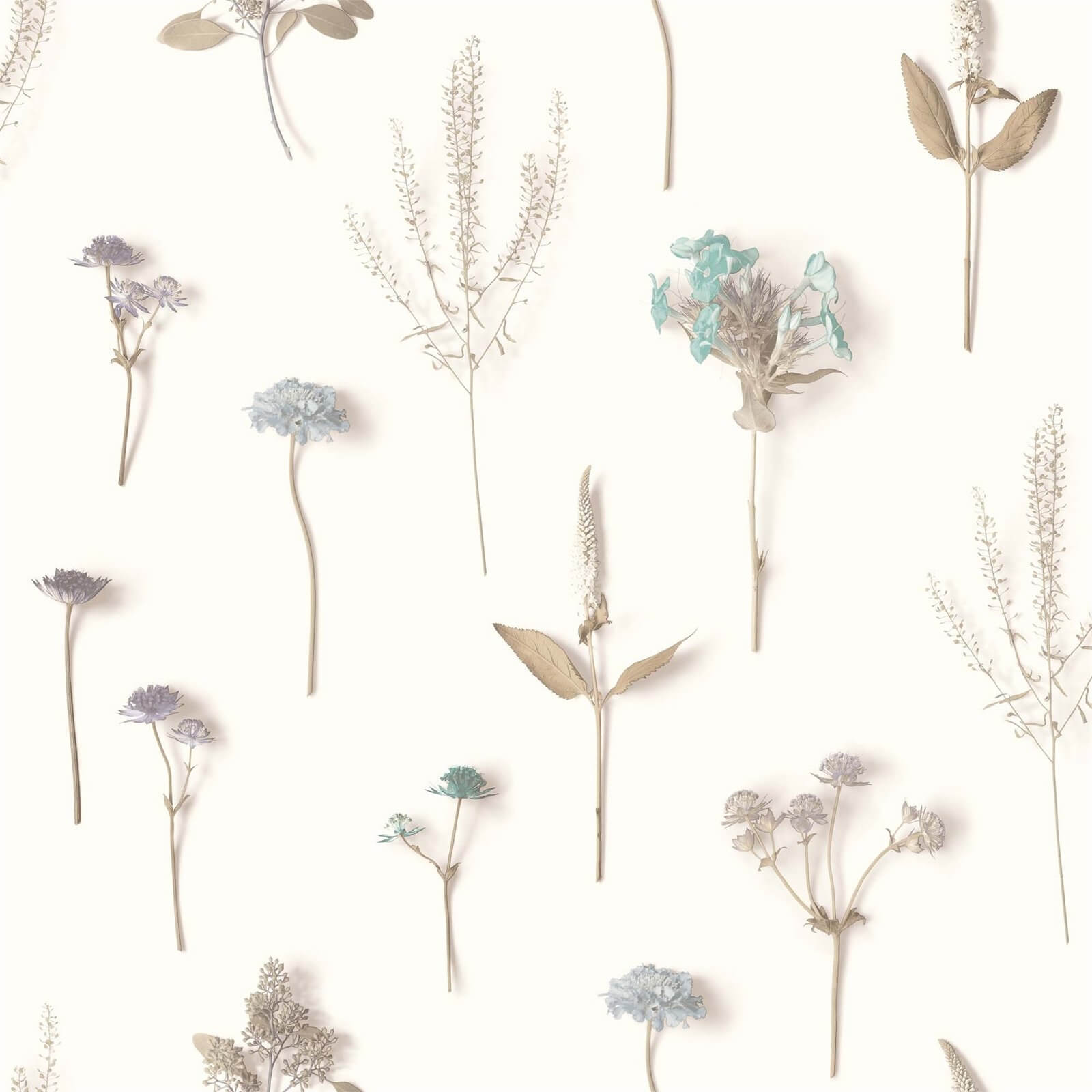 Grandeco Floral Stem Aqua Wallpaper