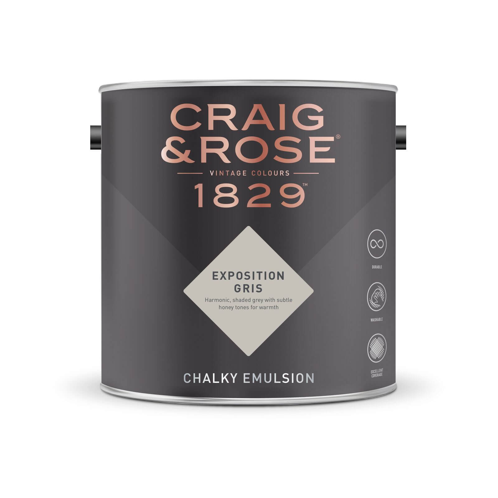 Craig & Rose 1829 Chalky Matt Emulsion Paint Exposition Gris - 2.5L