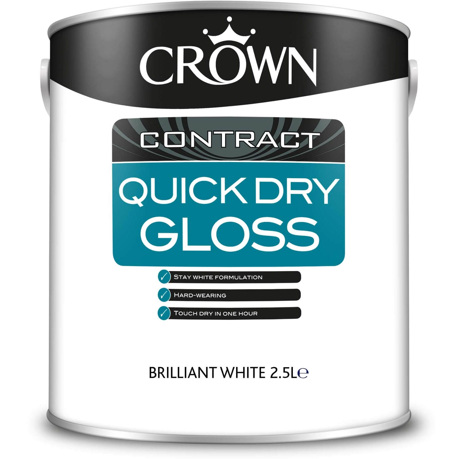Crown Contract Quick Dry Gloss Brilliant White Paint - 2.5L