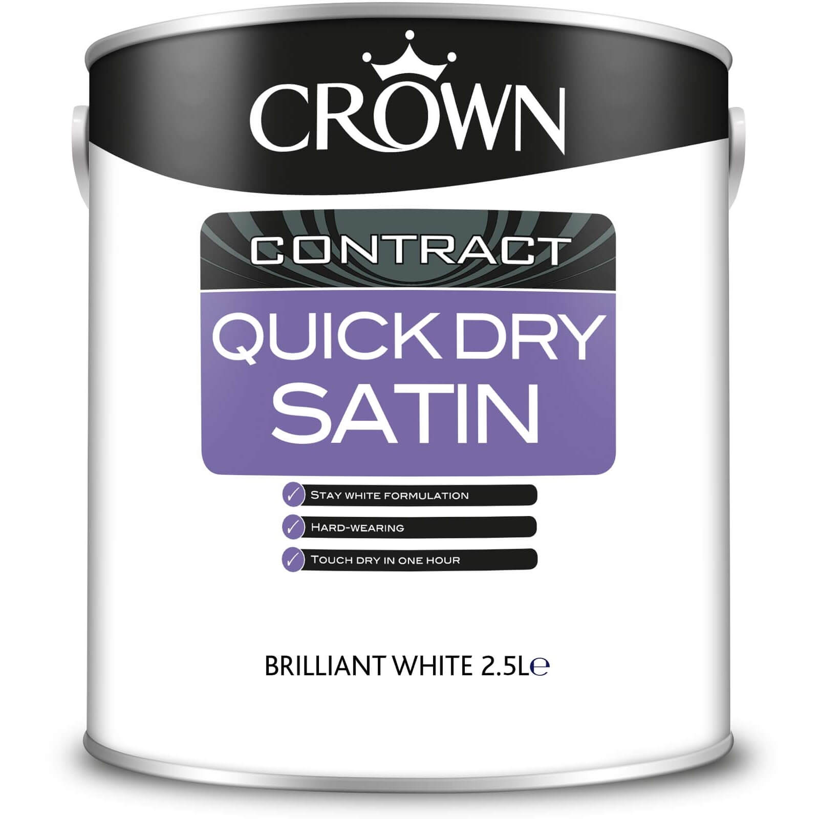 Crown Contract Quick Dry Satin Brilliant White Paint - 2.5L