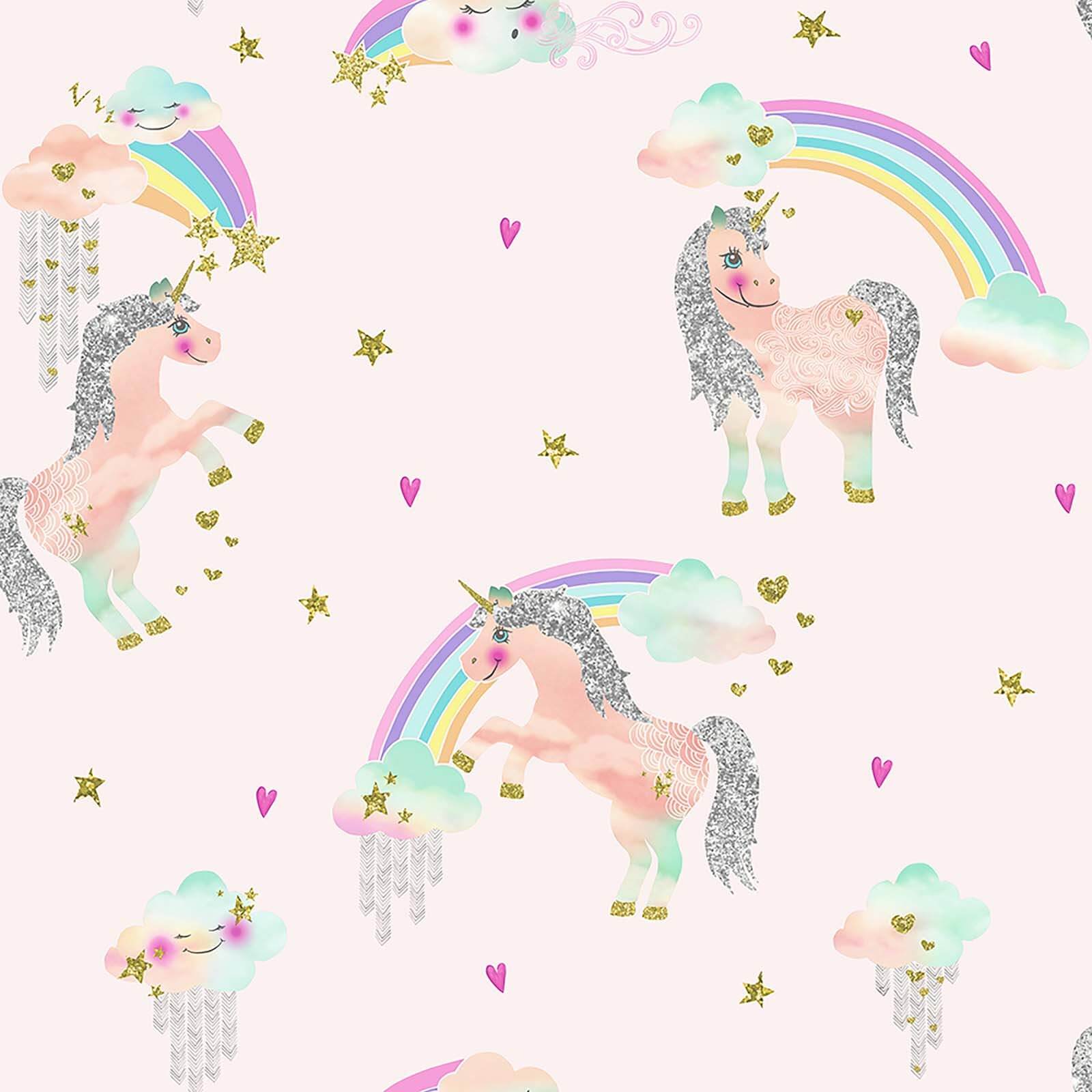 Arthouse Rainbow Unicorn Kids Smooth Glitter Pink Wallpaper