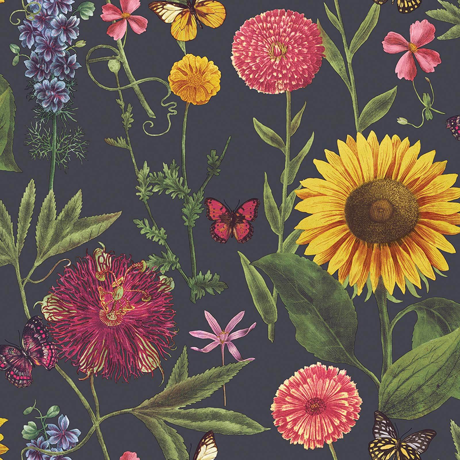 Arthouse Summer Garden Floral Smooth Charcoal Multi Coloured Wallpaper