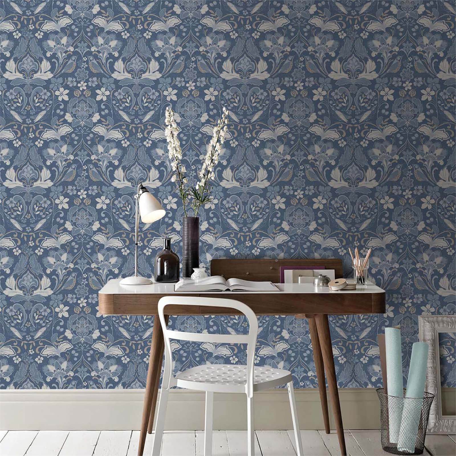 Arthouse Folk Floral Smooth Blue Wallpaper