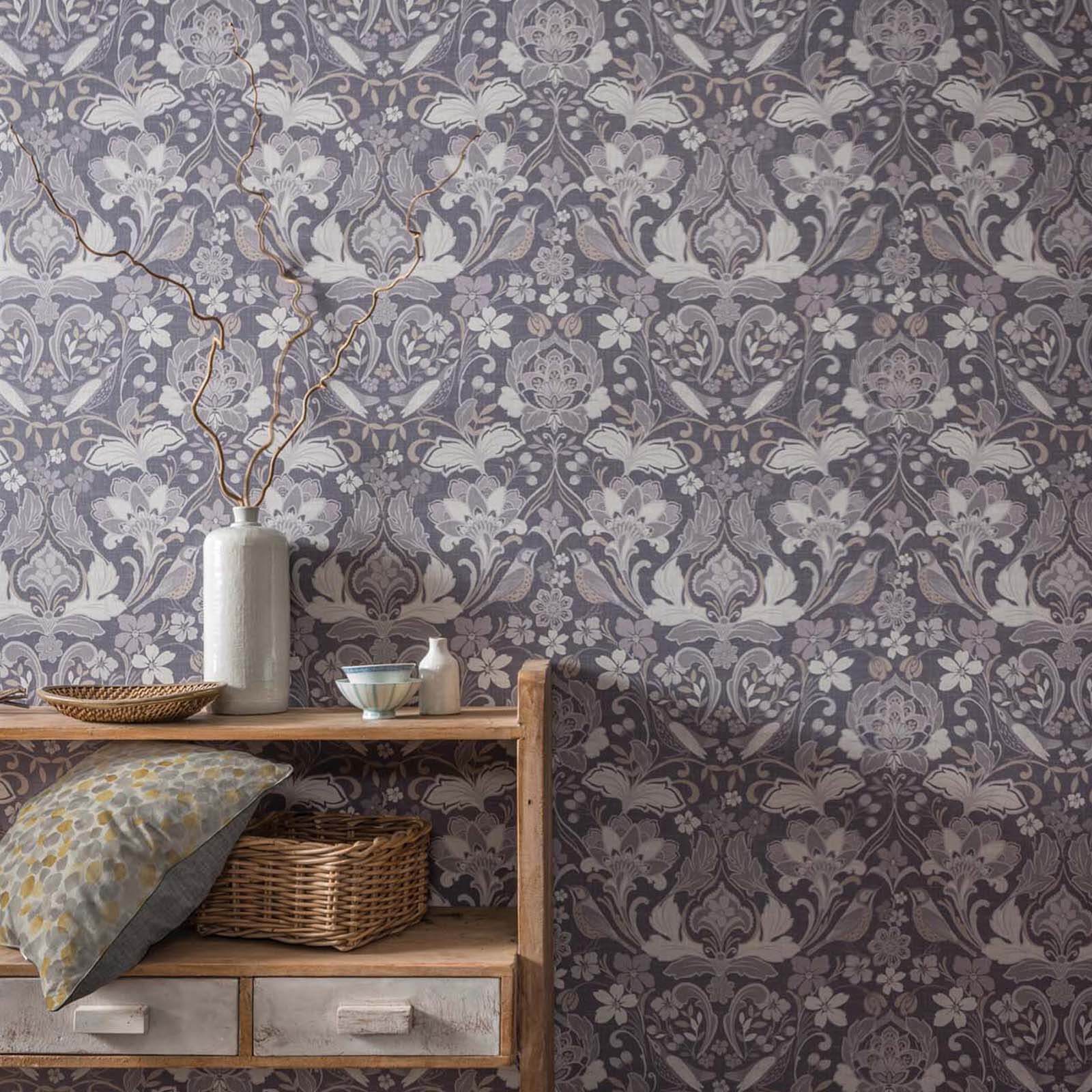Arthouse Folk Floral Smooth Grey Wallpaper