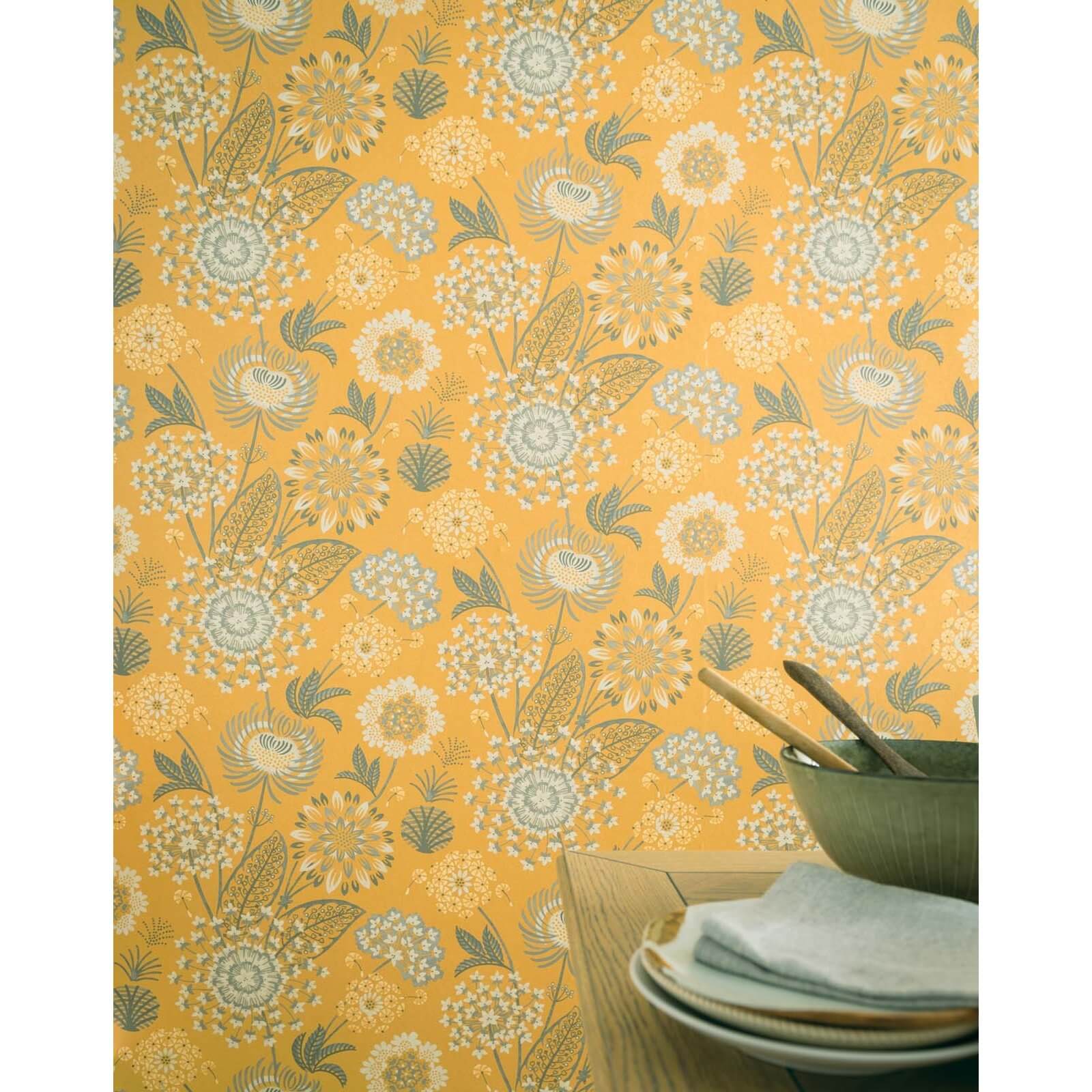 Arthouse Vintage Bloom Floral Smooth Flat Mustard Yellow Wallpaper