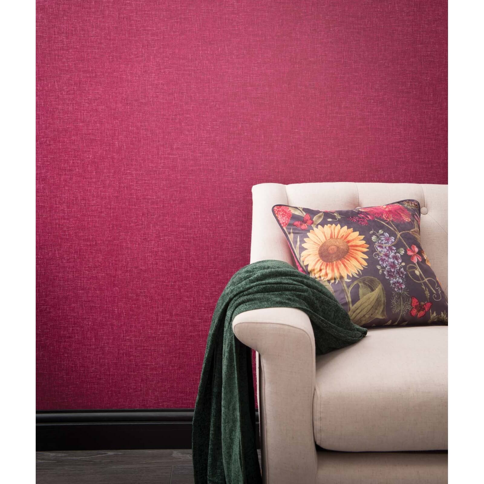 Arthouse Linen Texture Plain Textured Raspberry Wallpaper