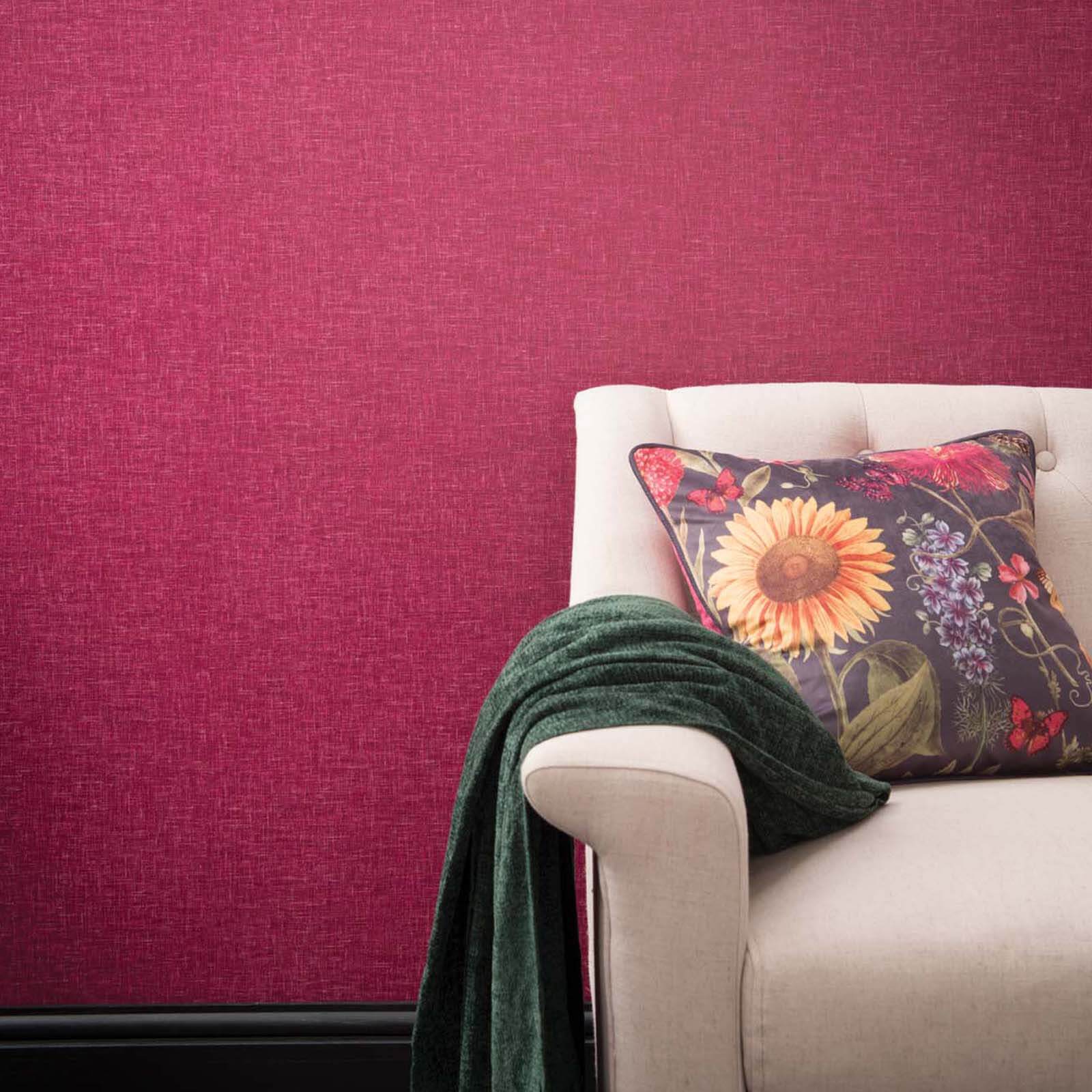 Arthouse Linen Texture Plain Textured Raspberry Wallpaper