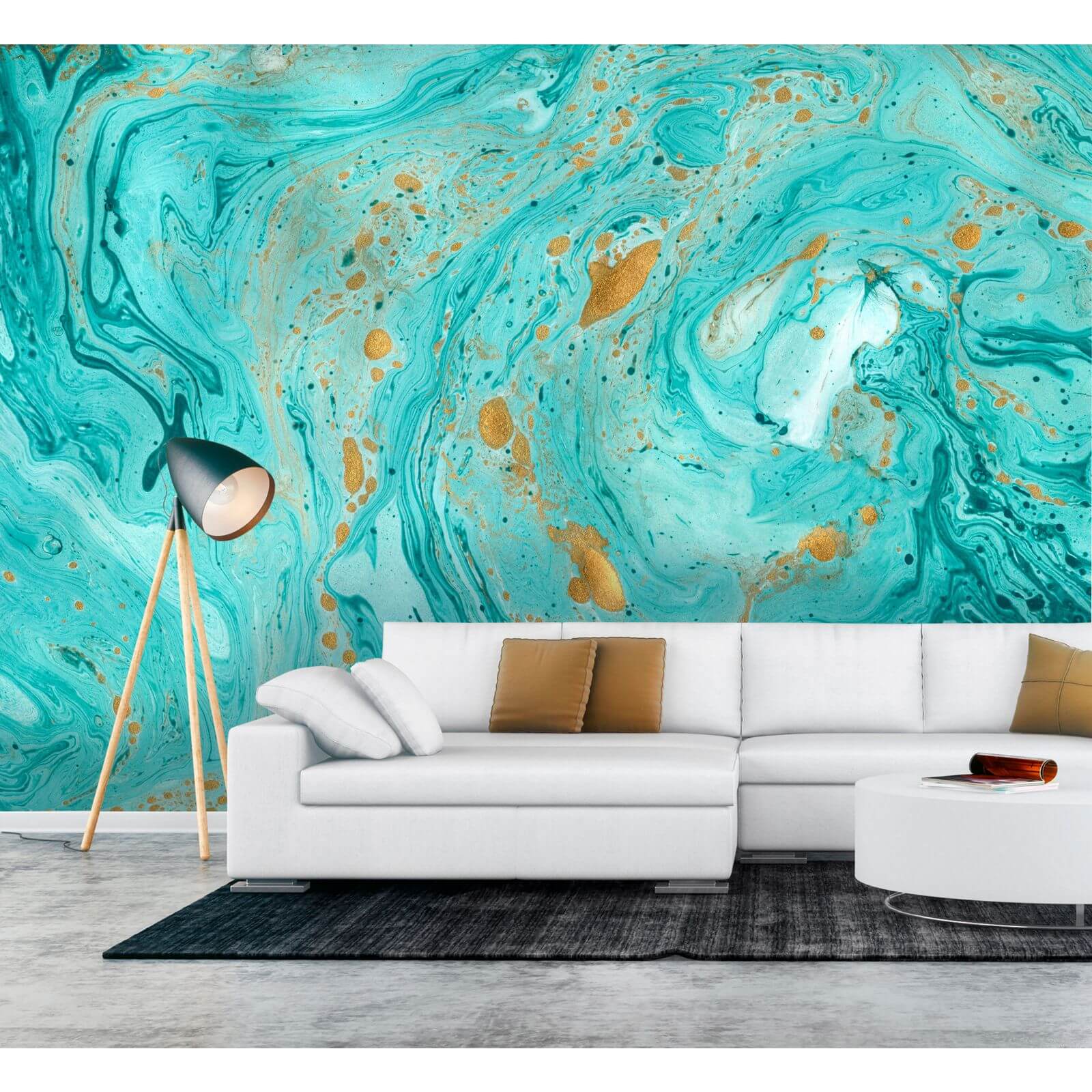 Fine Decor Abstract Marble Icy Blue and Gold Smooth Wallpaper Mural