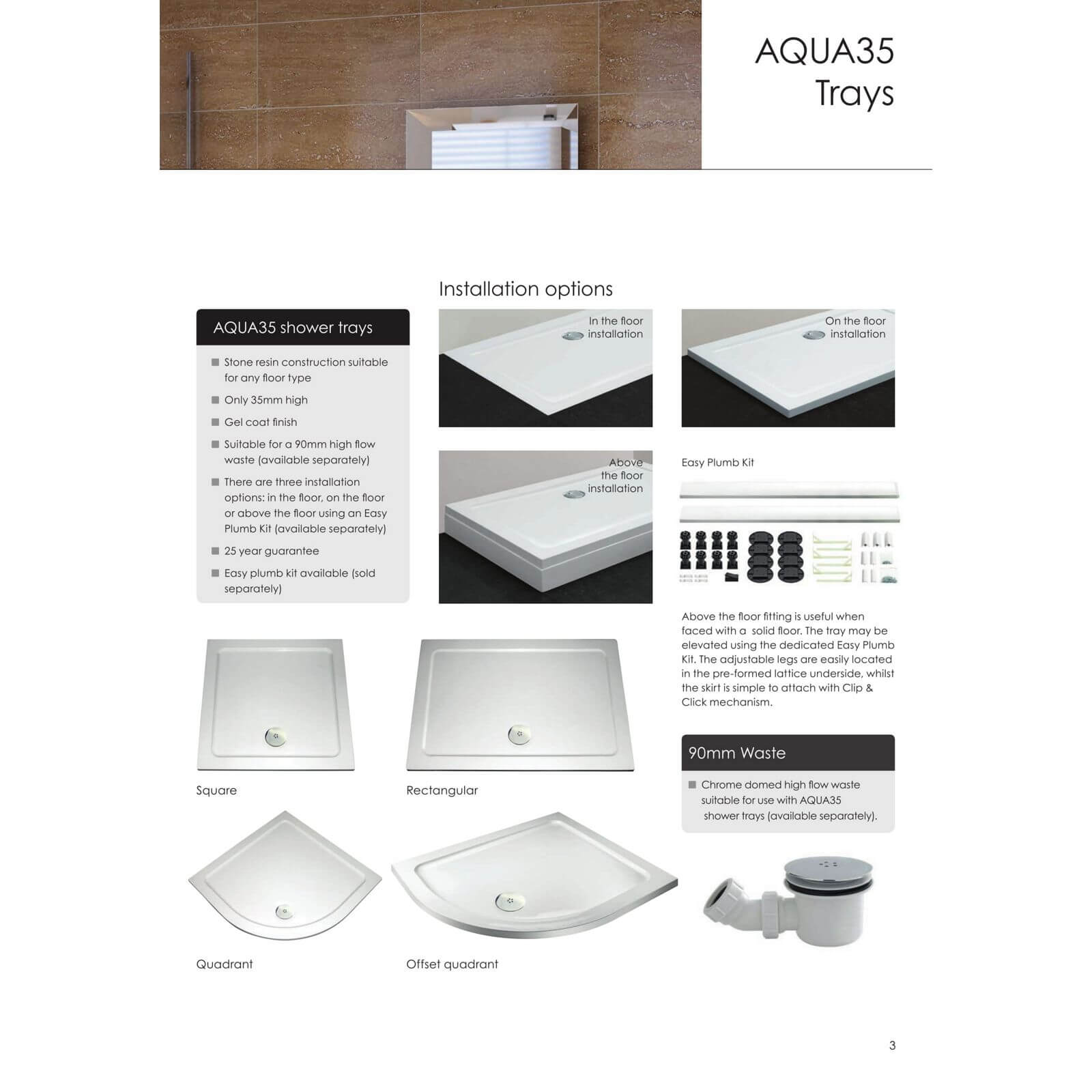 Aqualux Rectangular Shower Tray - 1200 x 800 x 35mm