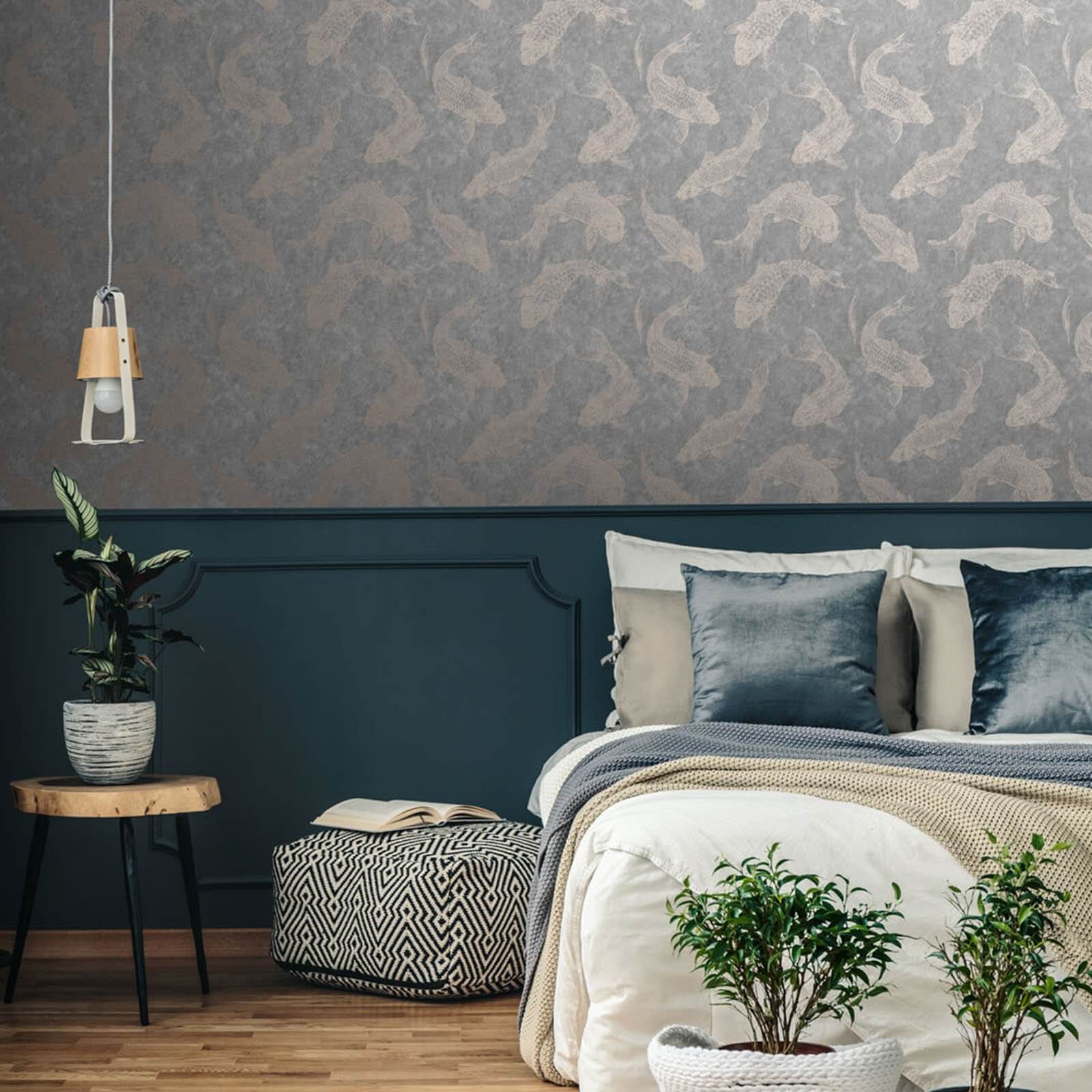 Boutique Pisces Paste the Wall Wallpaper - Slate Grey