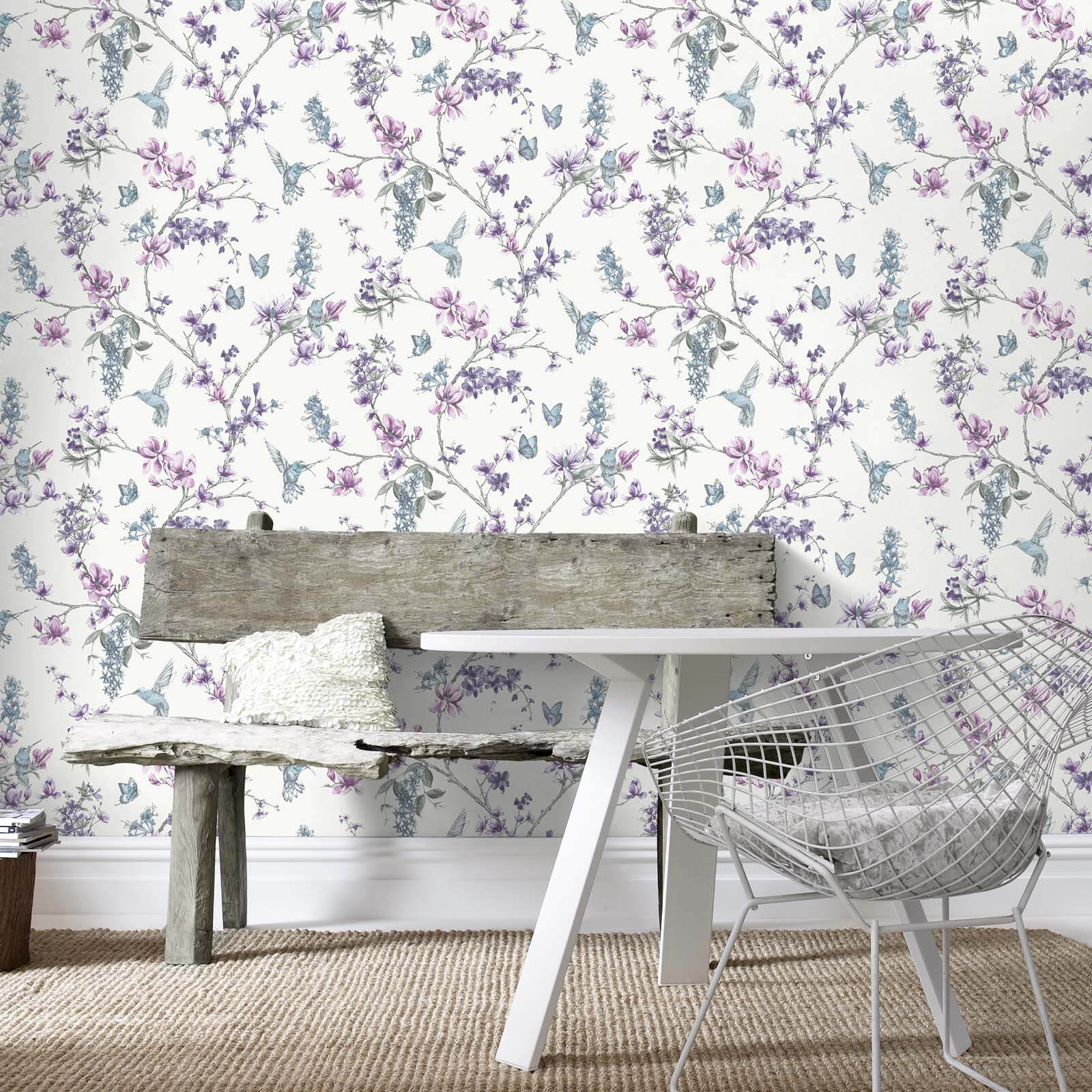 Superfresco Easy Paste the Wall Hummingbird Floral Purple Wallpaper