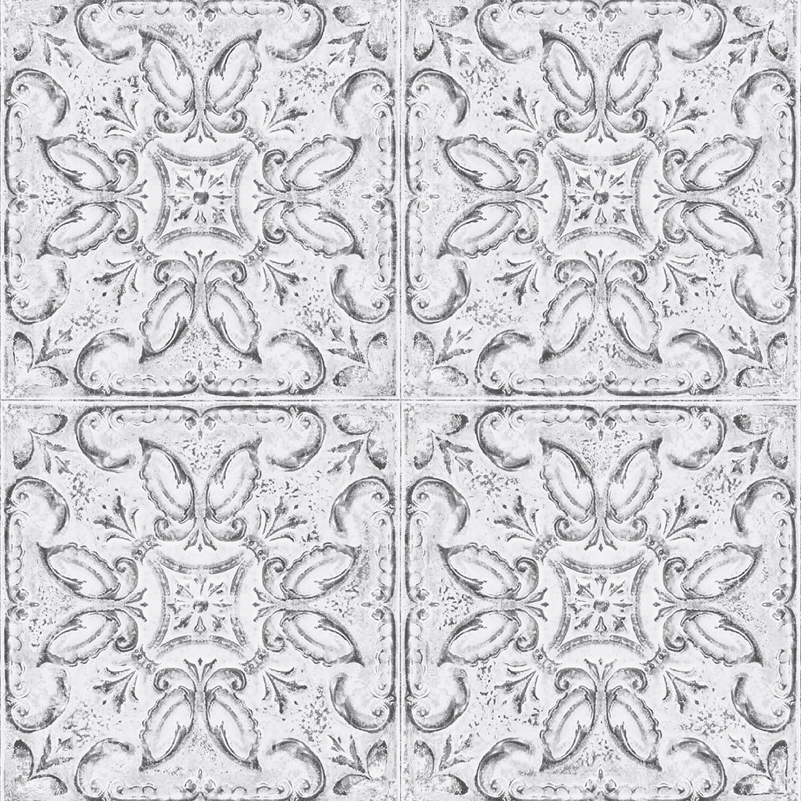 Contour Vintage Tin Tile White Wallpaper