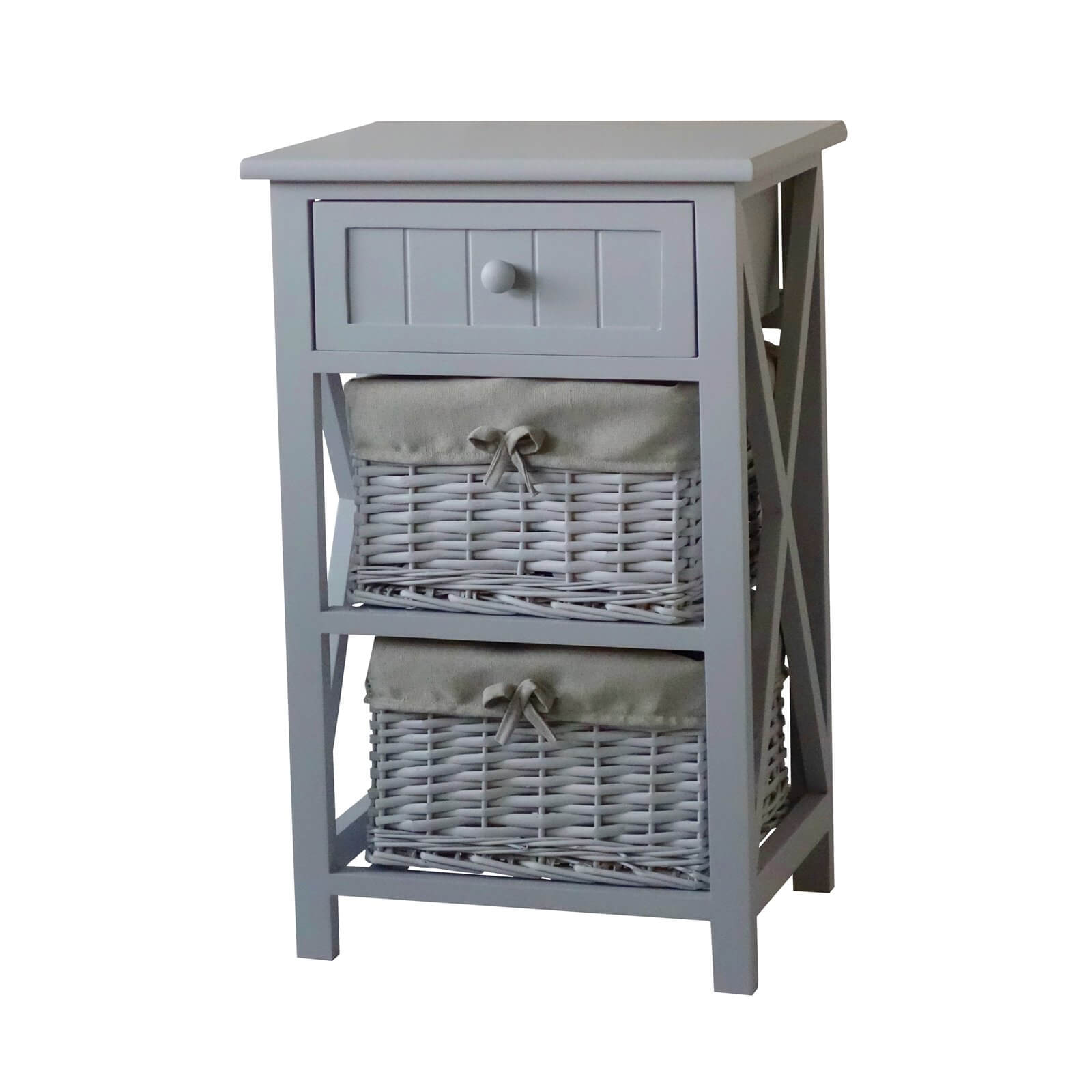 Grey Classic 1 Drawer, 2 Willow Basket Storage Unit