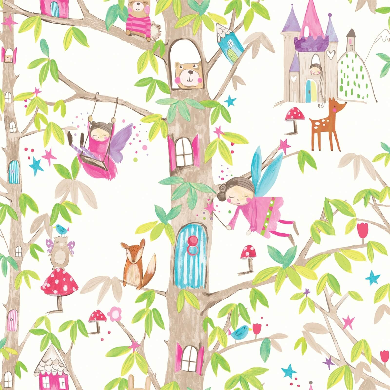 Arthouse Woodland Fairies Kids Smooth Glitter White Wallpaper