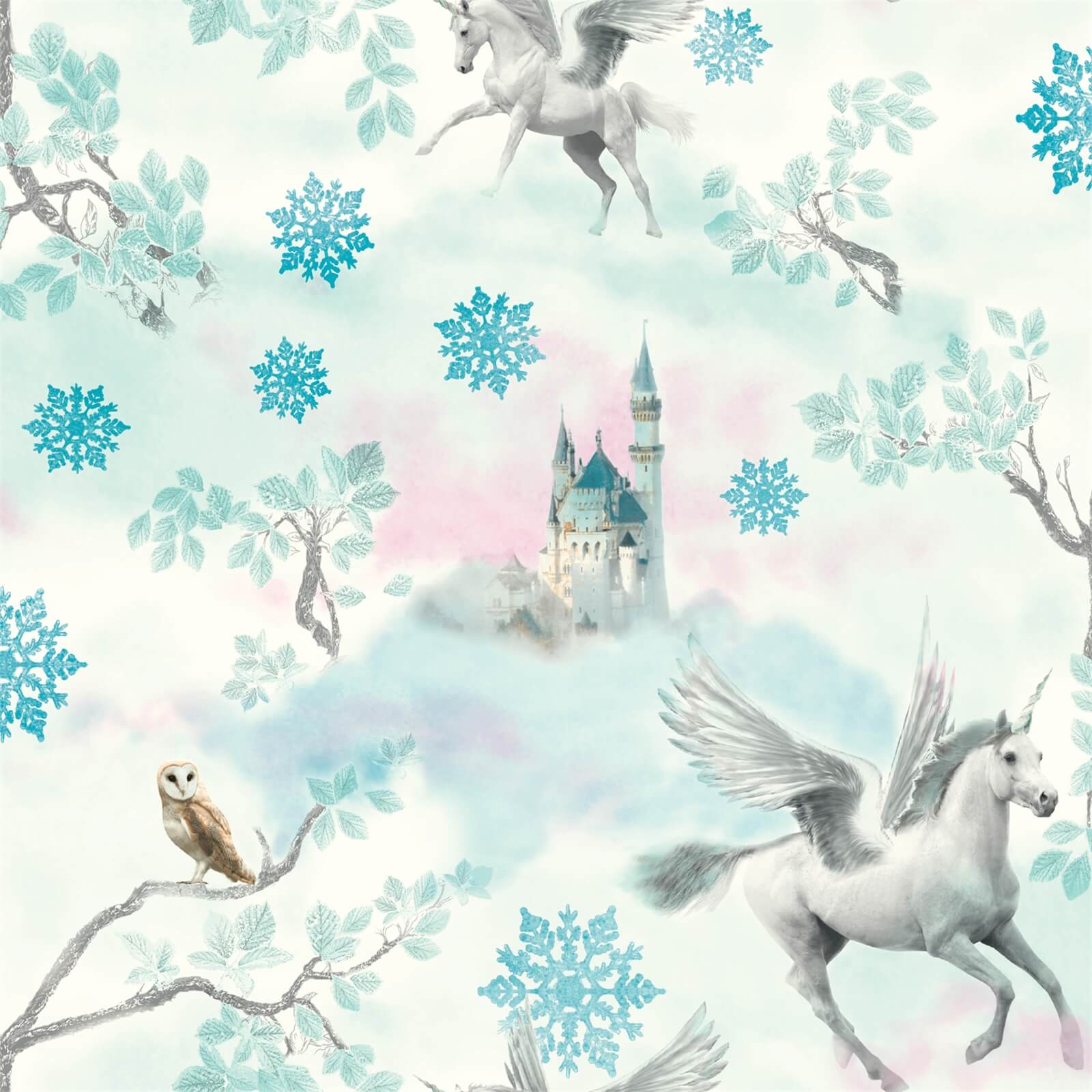 Arthouse Fairytale Unicorn Kids Smooth Glitter Blue Wallpaper