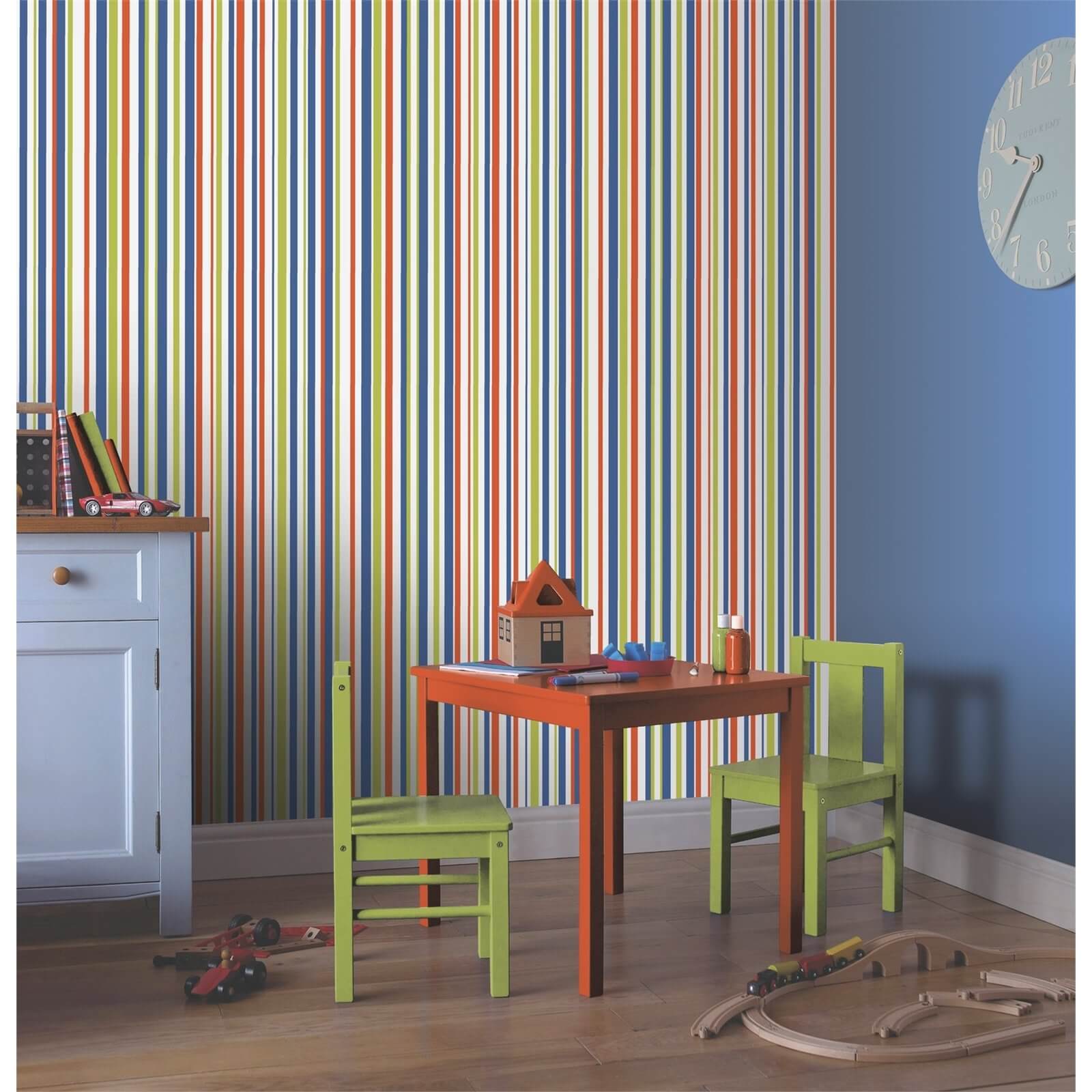 Arthouse Earn Your Stripes Kids Smooth Orange and Green Wallpaper