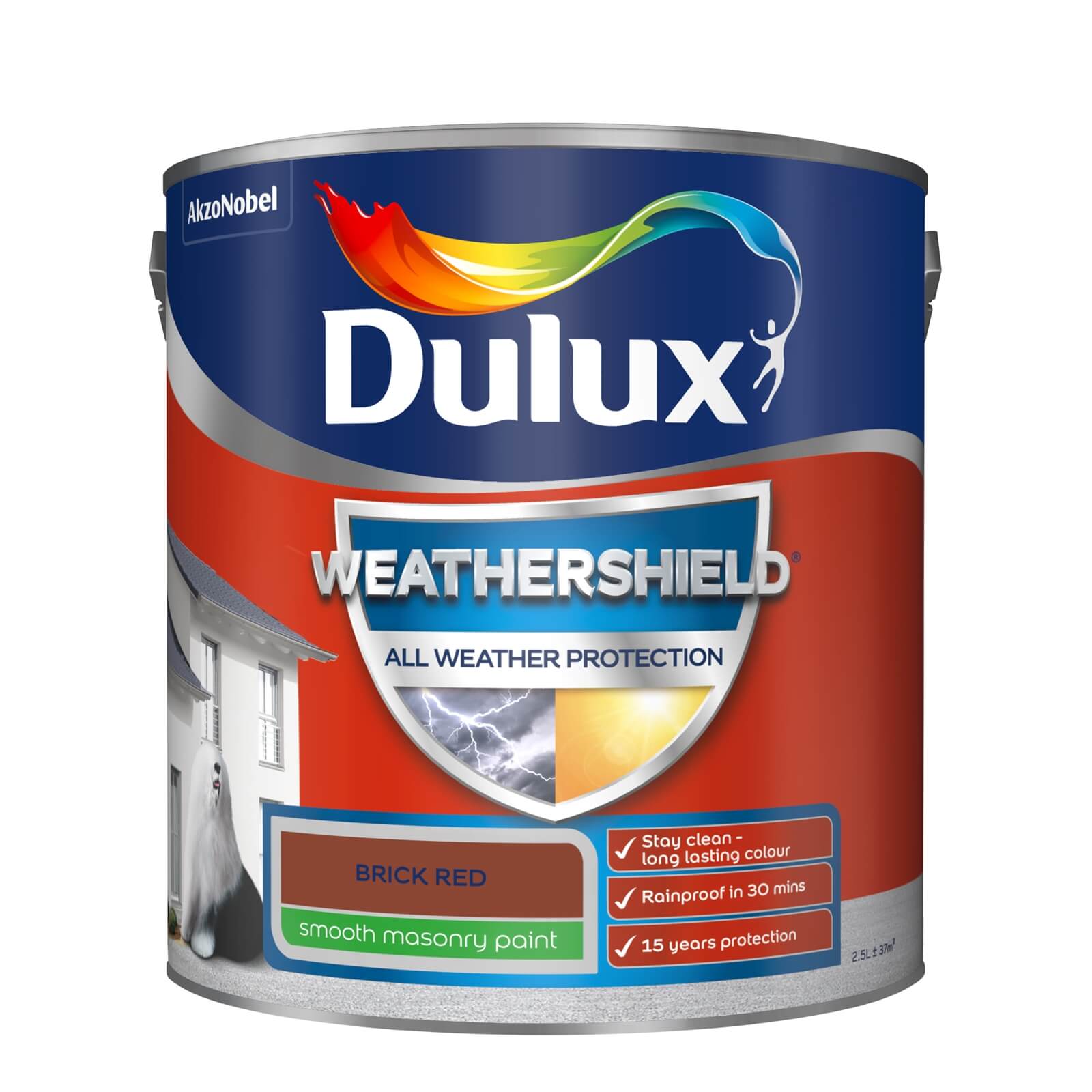 Dulux Weathershield All Weather Smooth Masonry Paint Brick Red - 2.5L