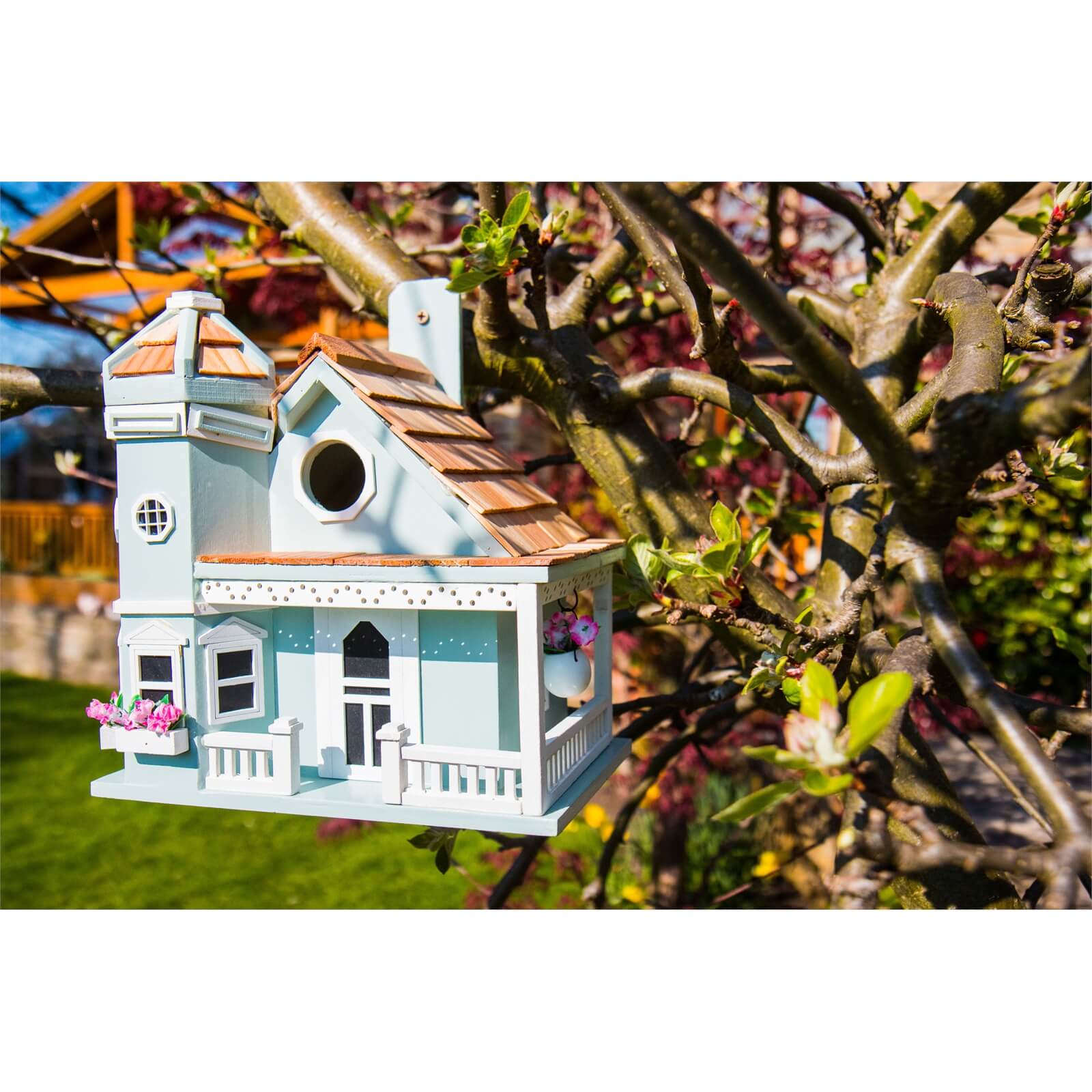 Flower Pot Cottage Bird House Blue