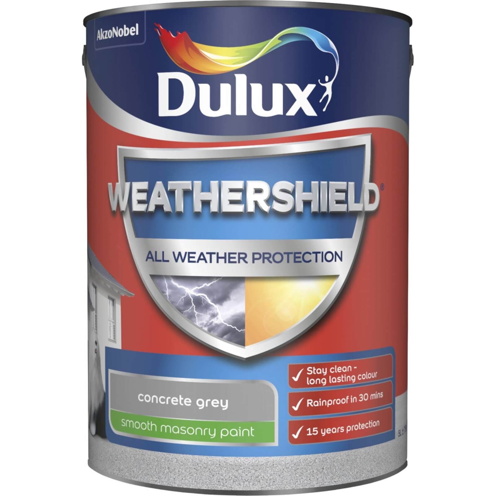 Dulux Weathershield All Weather Smooth Masonry Paint Concrete Grey - 5L