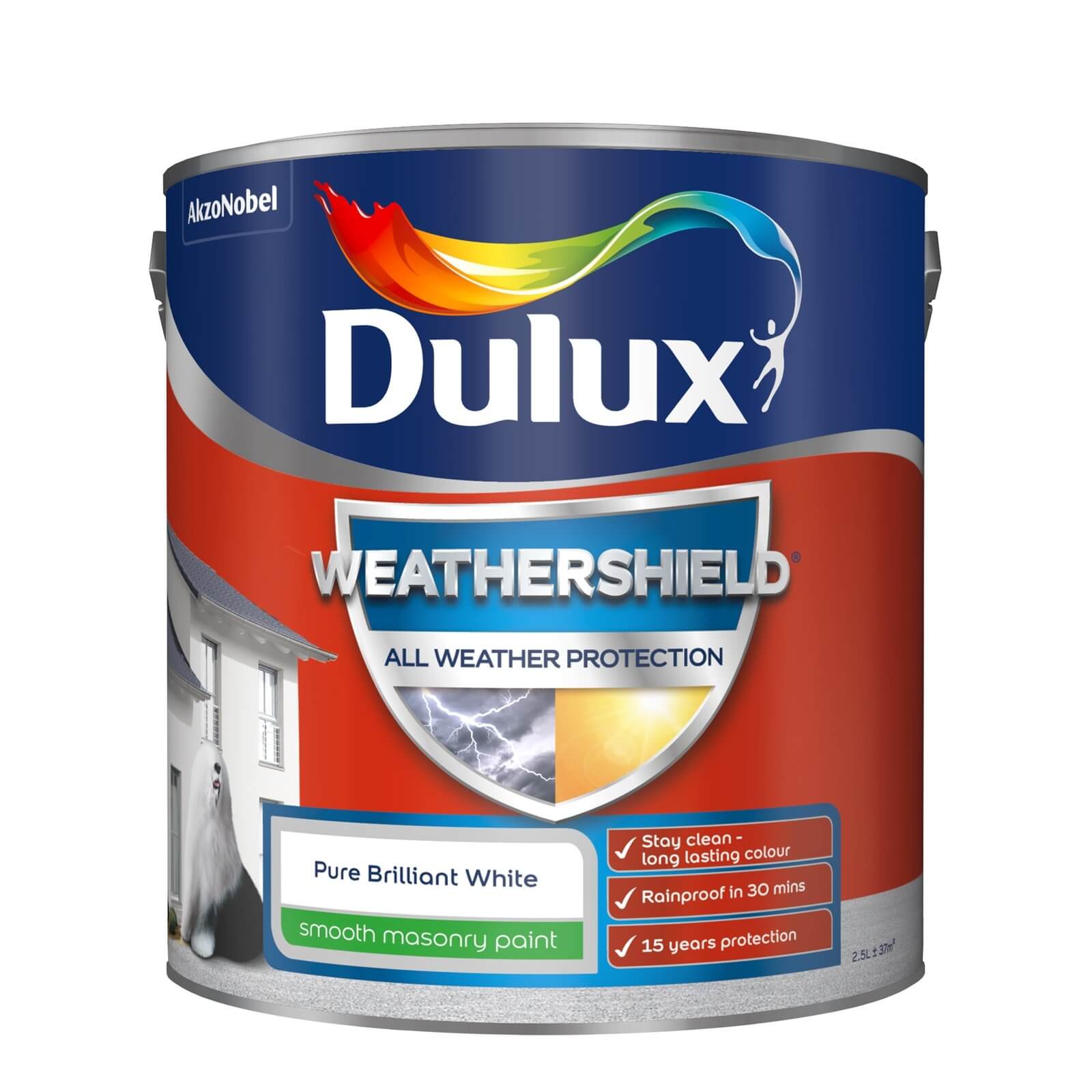 Dulux Weathershield All Weather Smooth Masonry Paint Pure Brilliant White - 2.5L