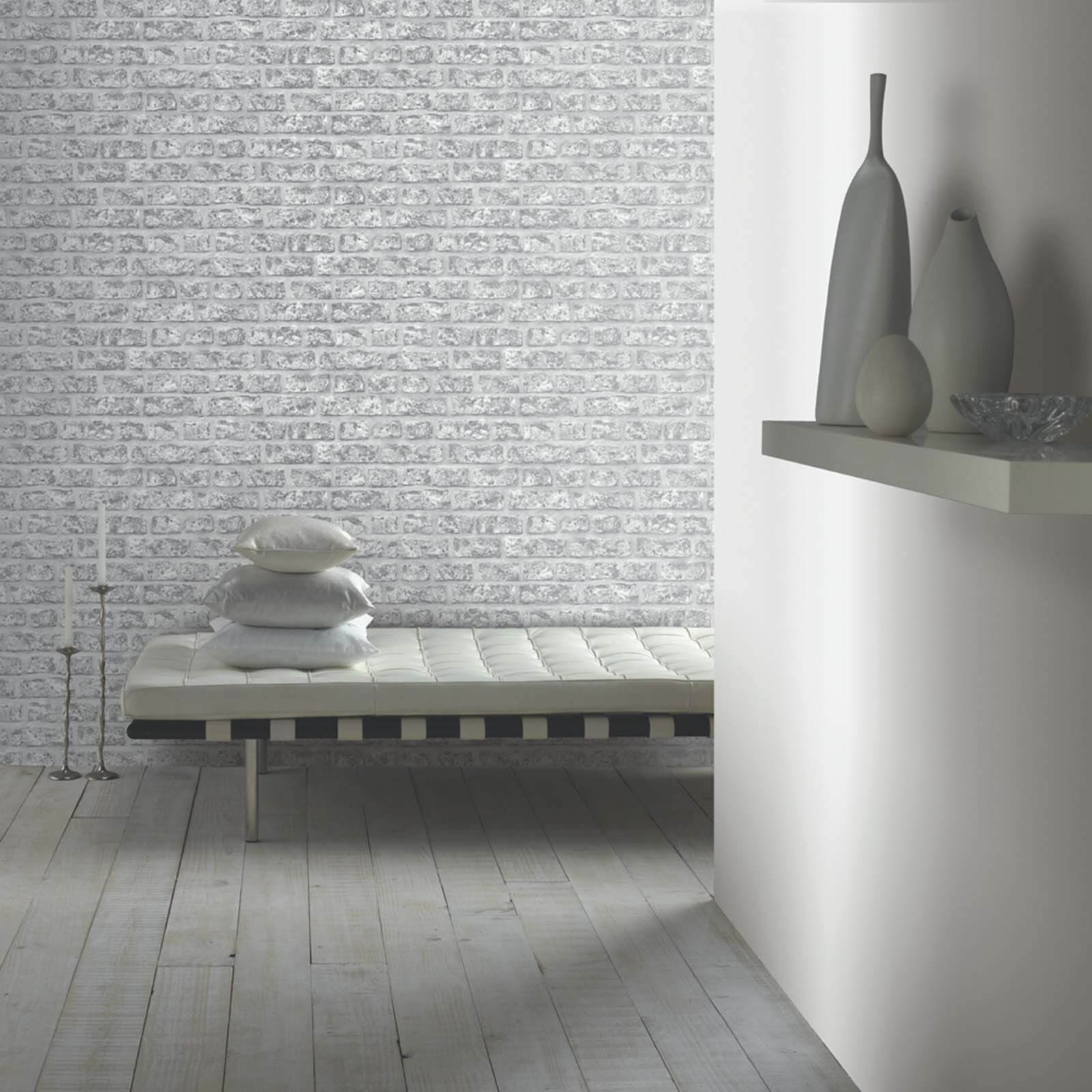 Arthouse Rustic Brick Smooth Grey Wallpaper