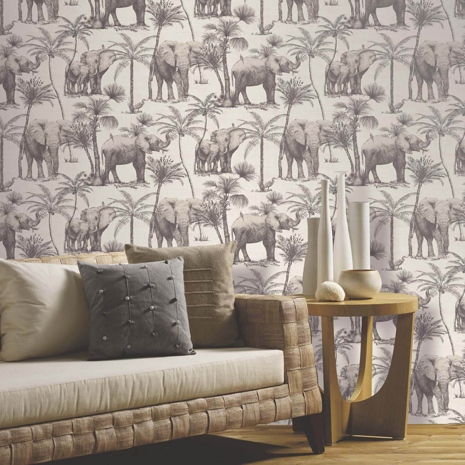 Arthouse Elephant Grove Jungle Embossed Metallic Charcoal Wallpaper