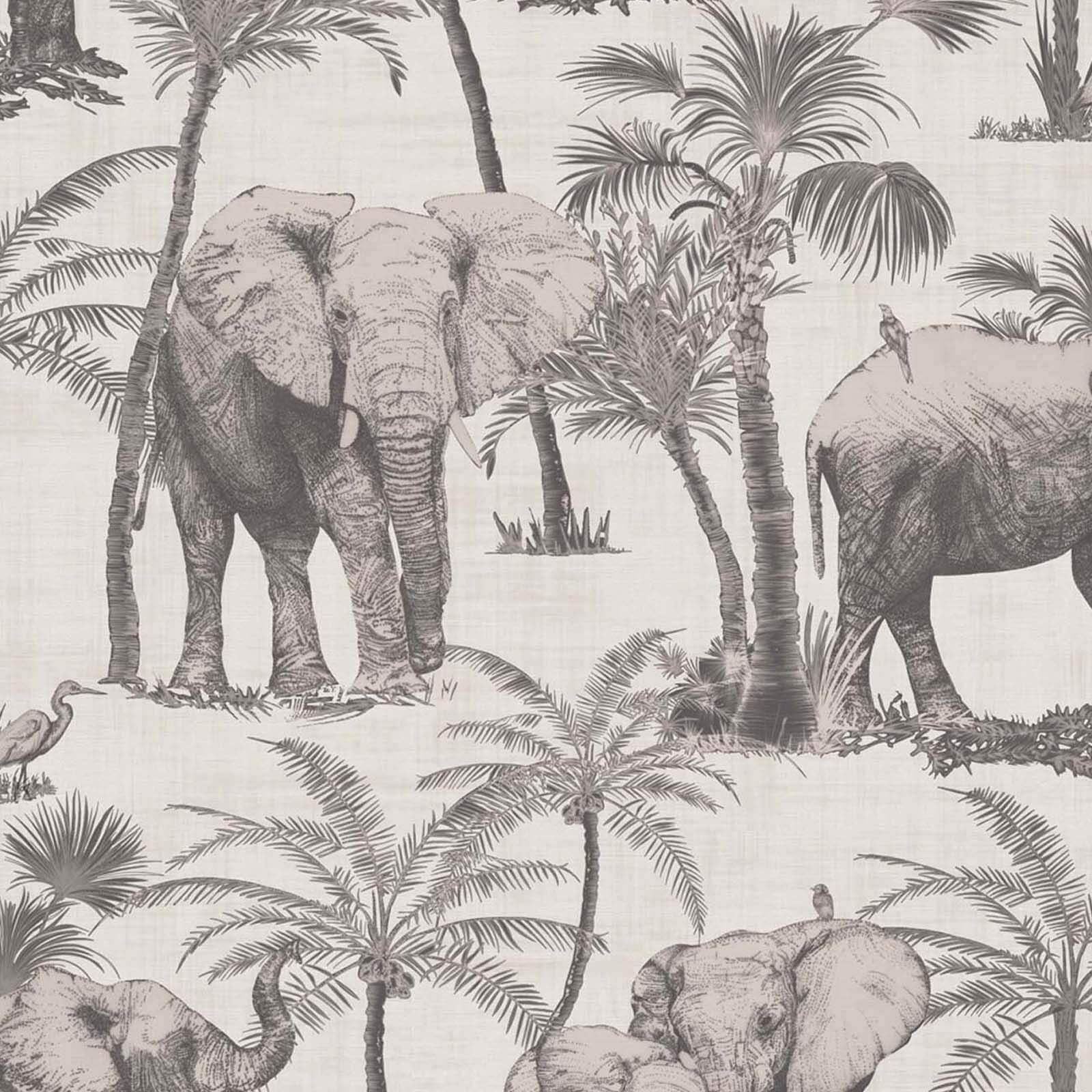 Arthouse Elephant Grove Jungle Embossed Metallic Charcoal Wallpaper