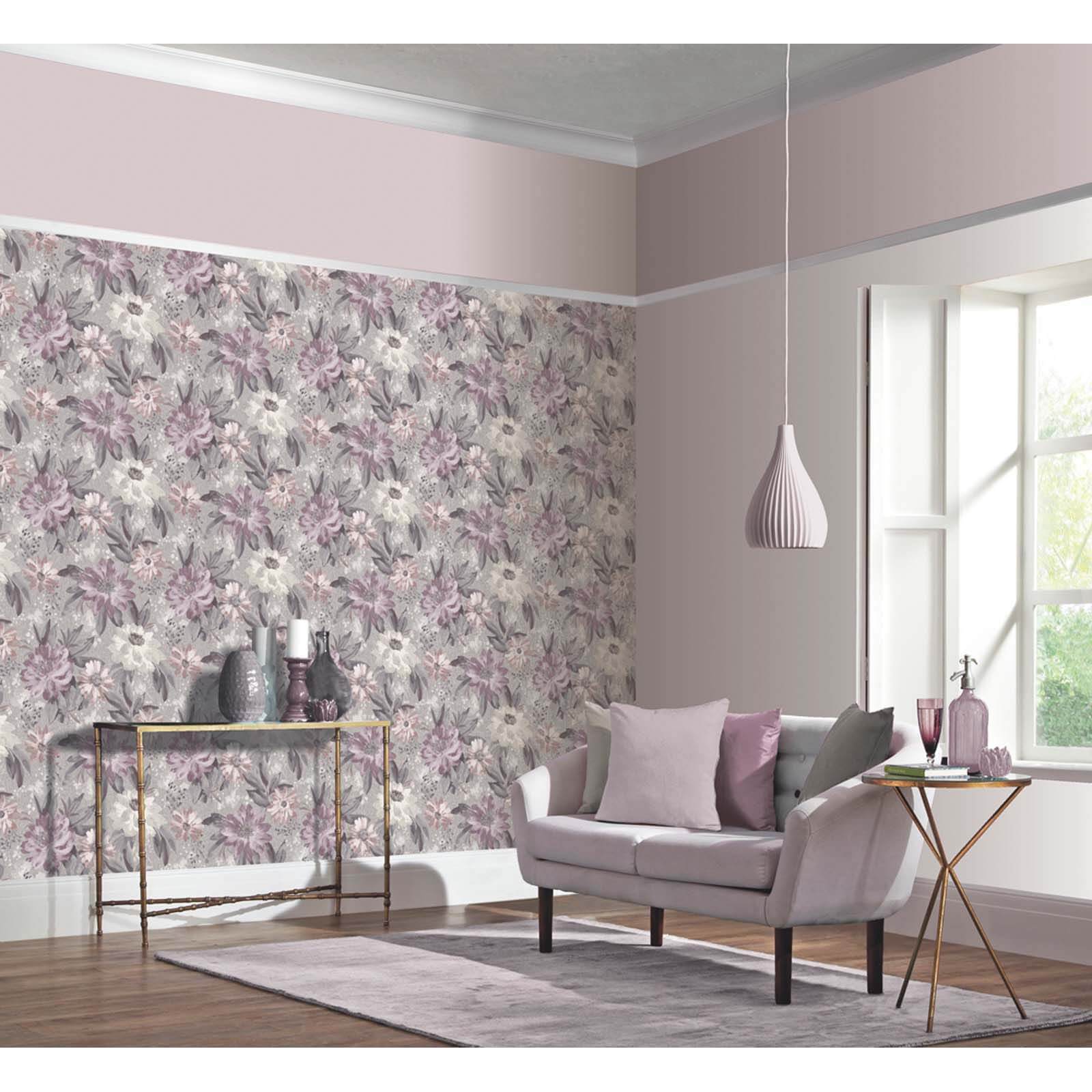 Arthouse Painted Dahlia Floral Smooth Heather Multi Coloured Wallpaper