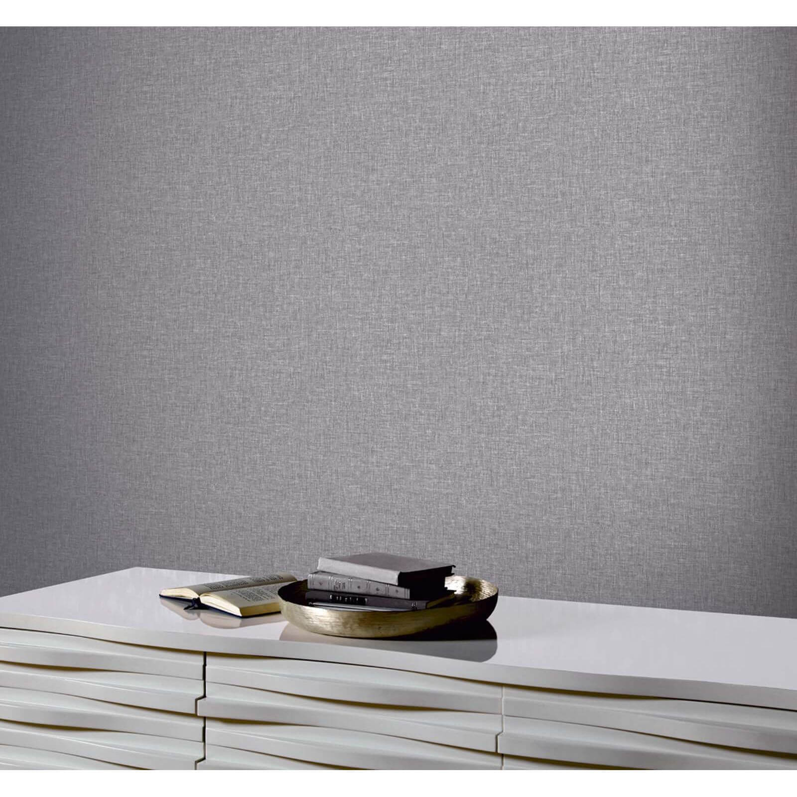 Arthouse Linen Texture Plain Textured Mid Grey Wallpaper