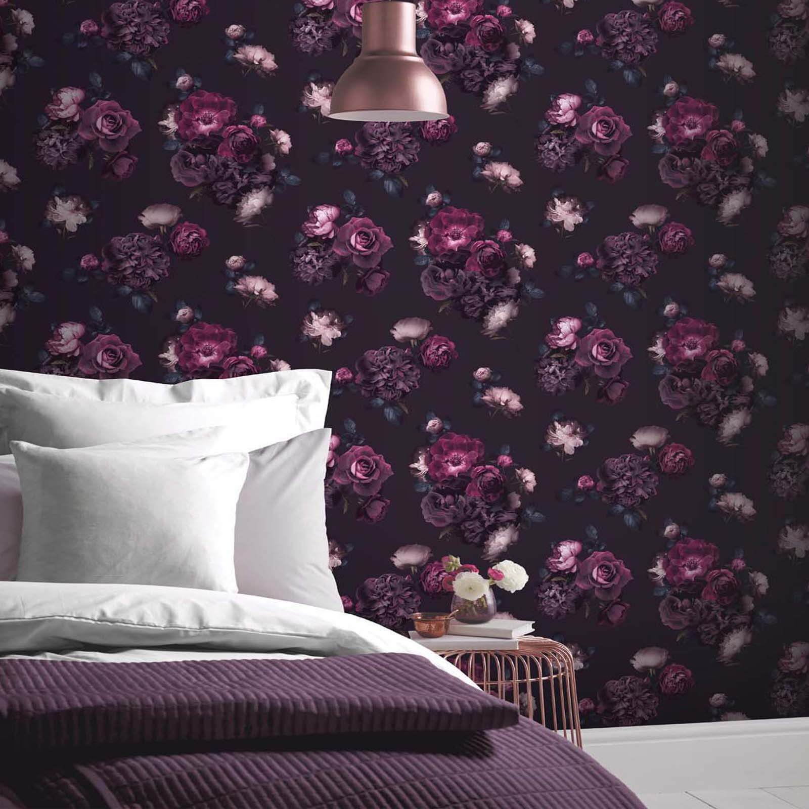 Arthouse Eurphoria Floral Smooth Plum Wallpaper