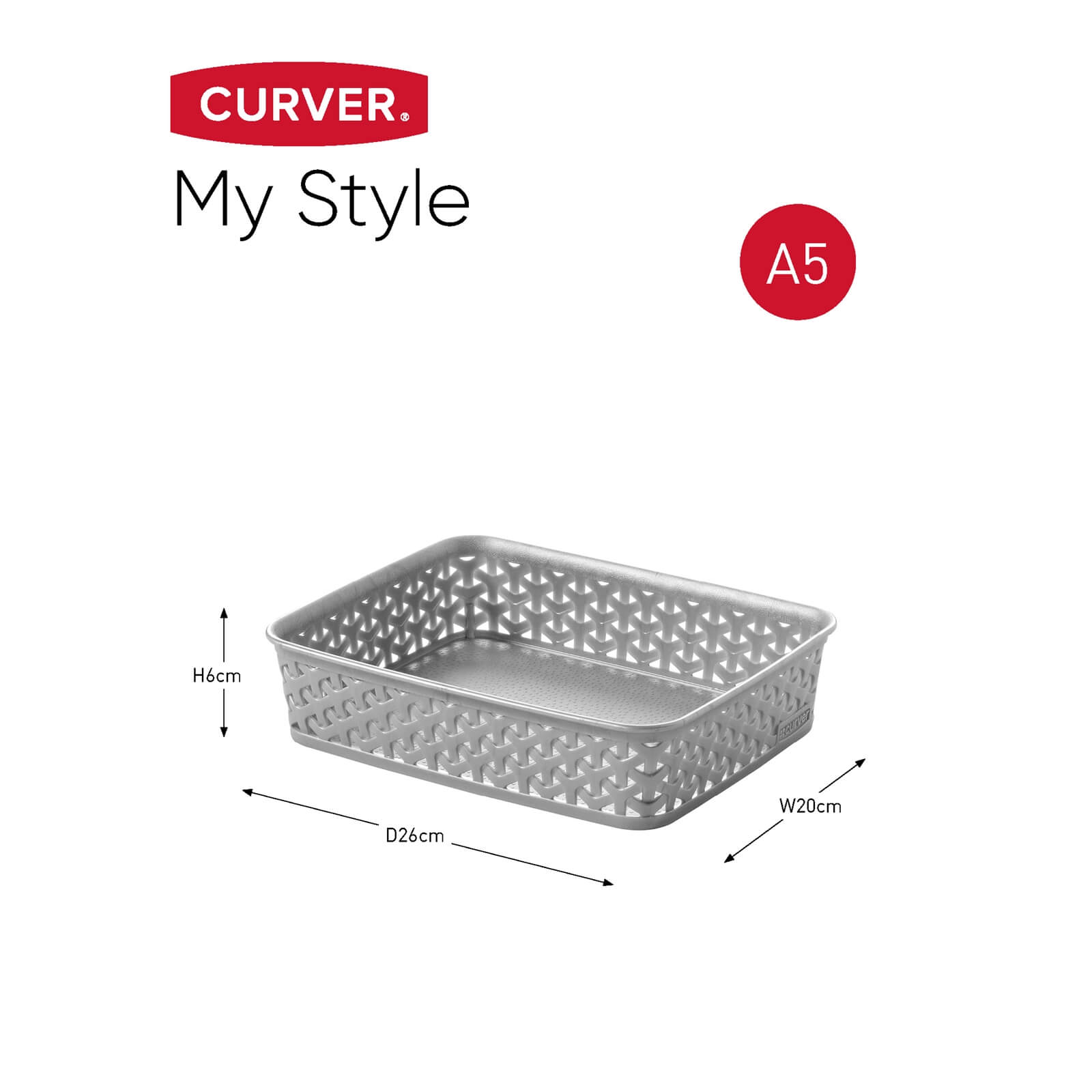 Curver My Style A5 Rectangular Plastic Storage Organiser - Grey