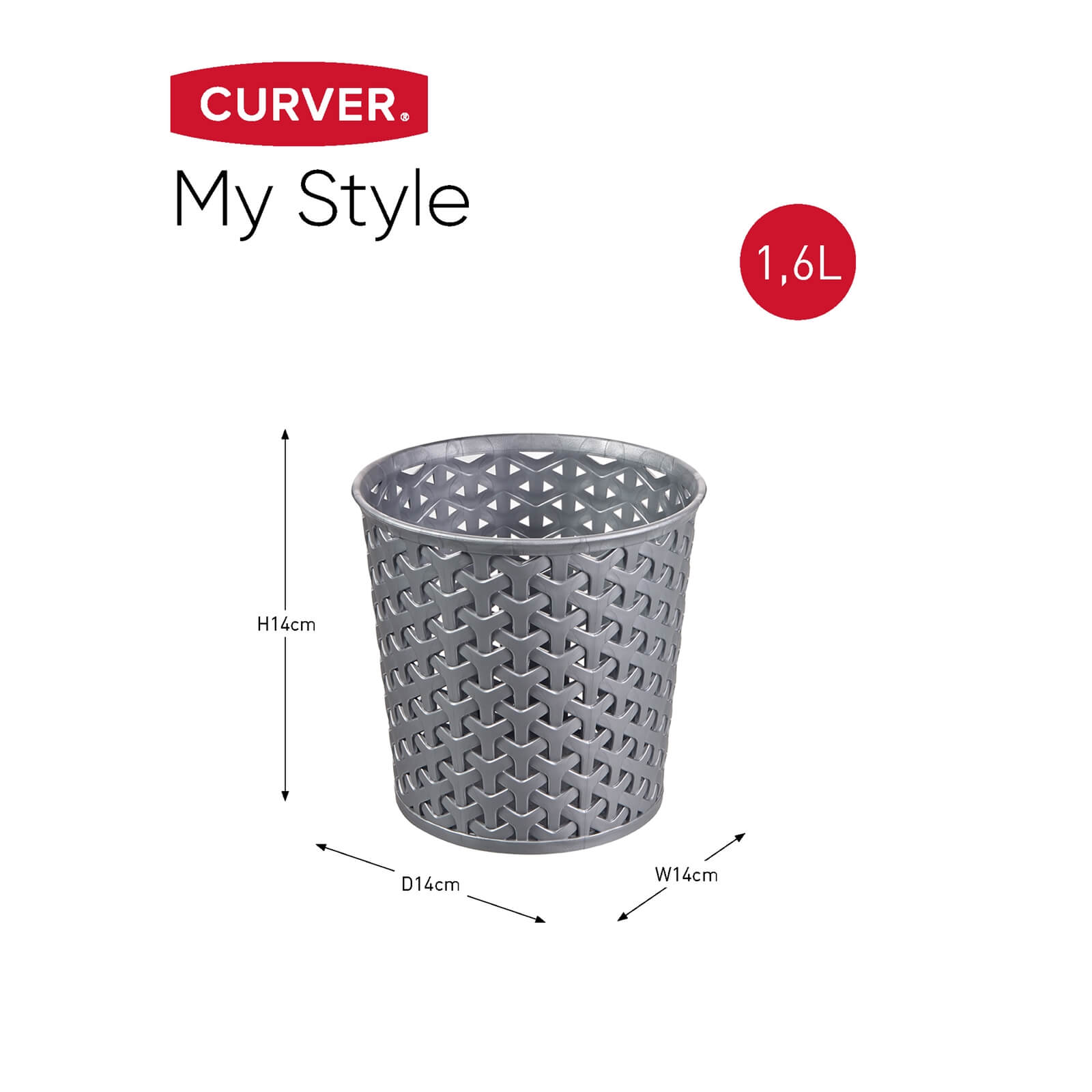 Curver My Style Large 1.6L Round Plastic Storage Organiser - Grey