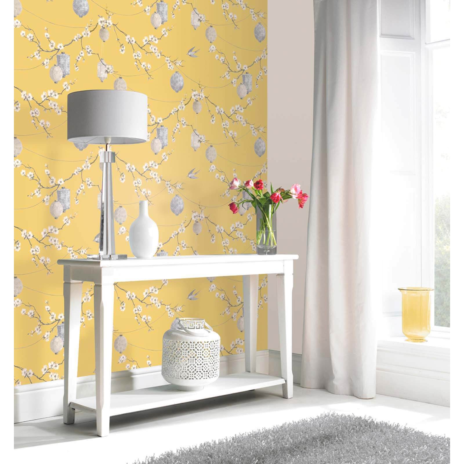 Arthouse Chinese Garden Floral Smooth Yellow Wallpaper