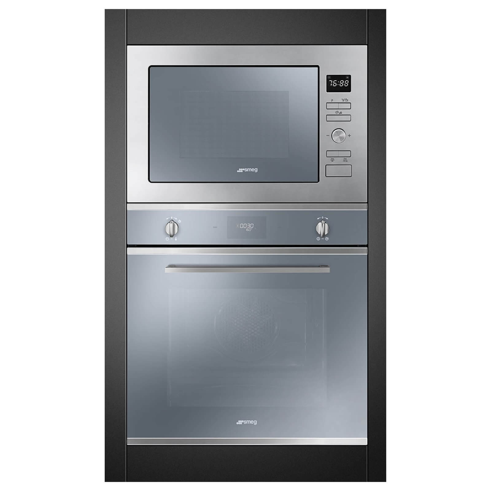 Smeg FMI425S Cucina Silver Glass Built-in Microwave Oven with Grill complete with Frame - 25 litres