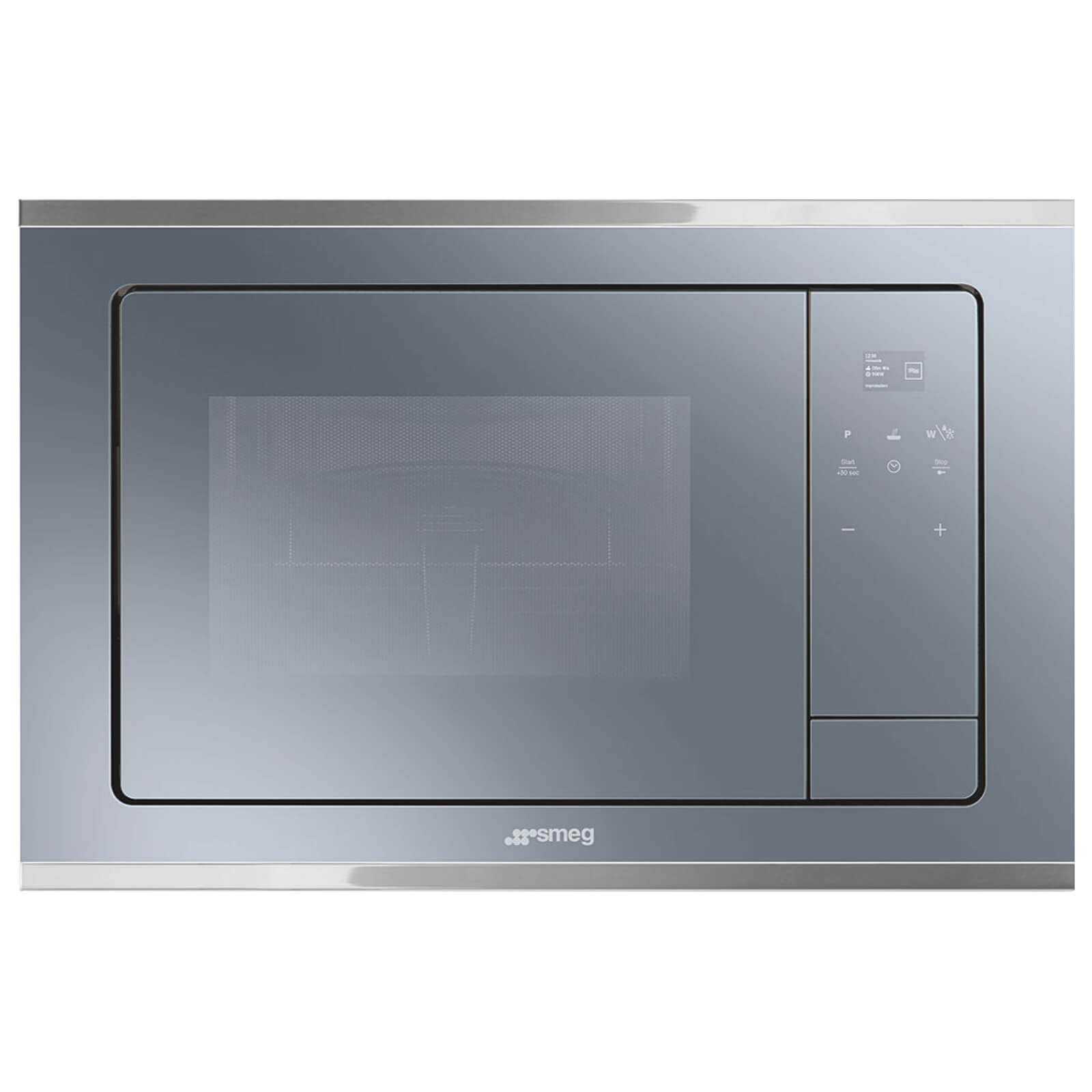 Smeg FMI420S Cucina Silver Glass Built-in Microwave Oven with Grill complete with Frame - 20 litres