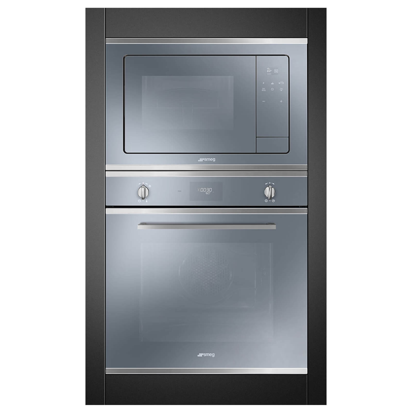 Smeg FMI420S Cucina Silver Glass Built-in Microwave Oven with Grill complete with Frame - 20 litres