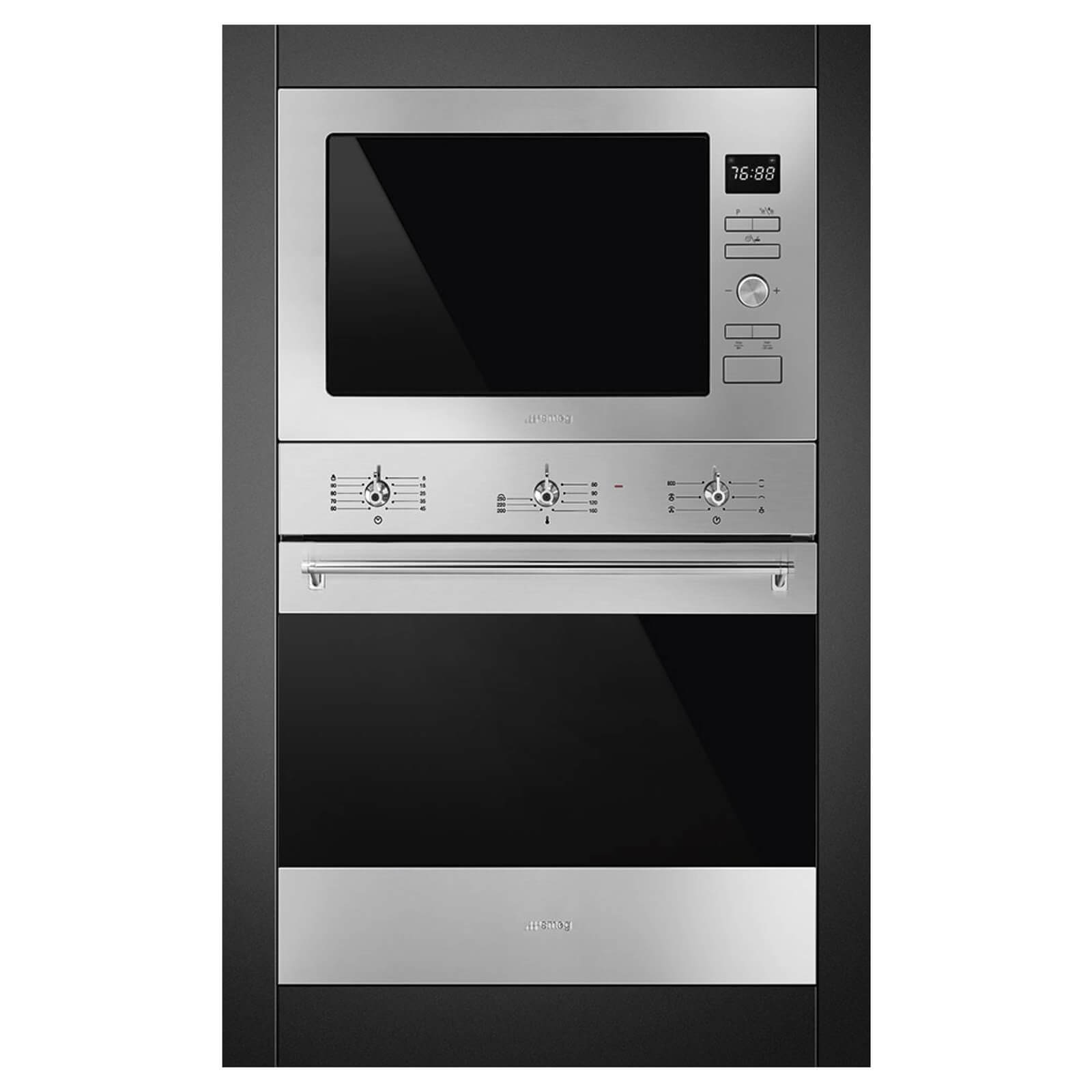 Smeg FMI425X Cucina Stainless Steel Glass Built-in Microwave Oven with Grill complete with Frame - 25 litres