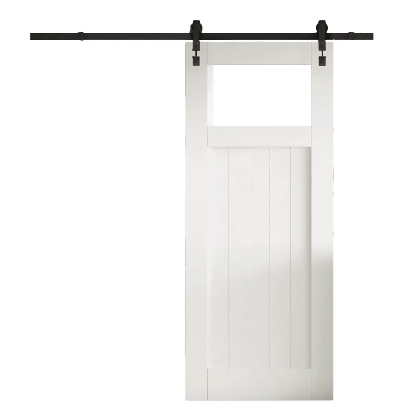 Cottage White Primed Clear Glazed FLB Sliding Barn Door with Industrial Track 2073 x 862mm