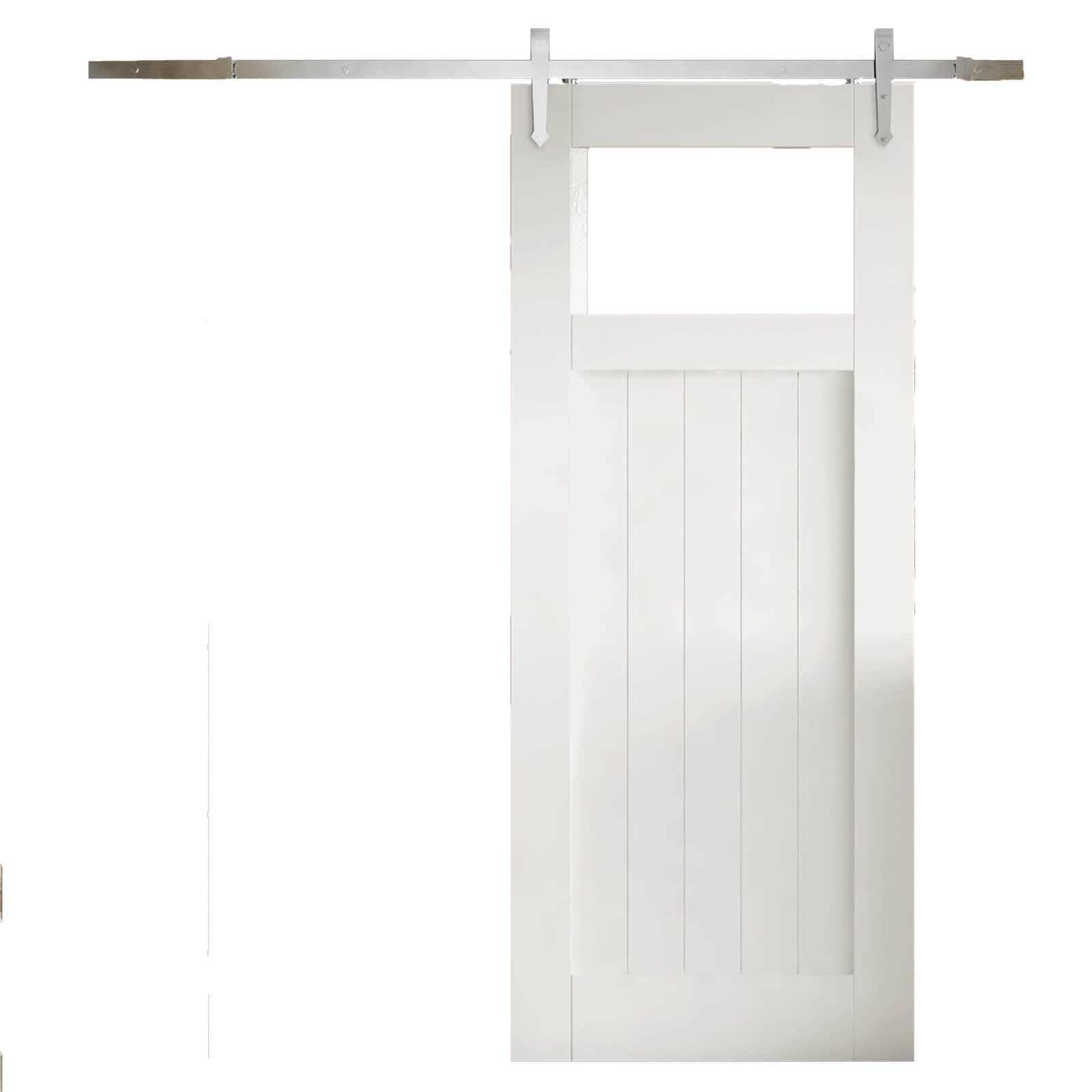 Cottage White Primed Clear Glazed FLB Sliding Barn Door with Provincial Track 2073 x 862mm