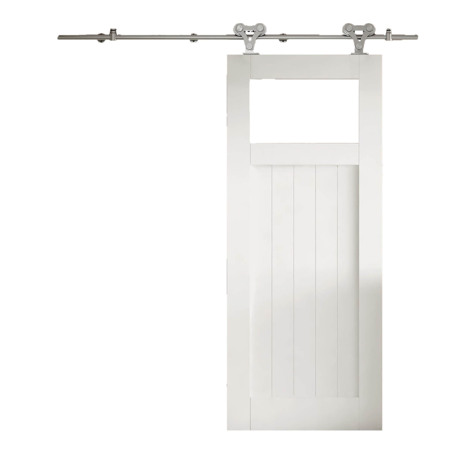 Cottage White Primed Clear Glazed FLB Sliding Barn Door with Elegant Track 2073 x 862mm
