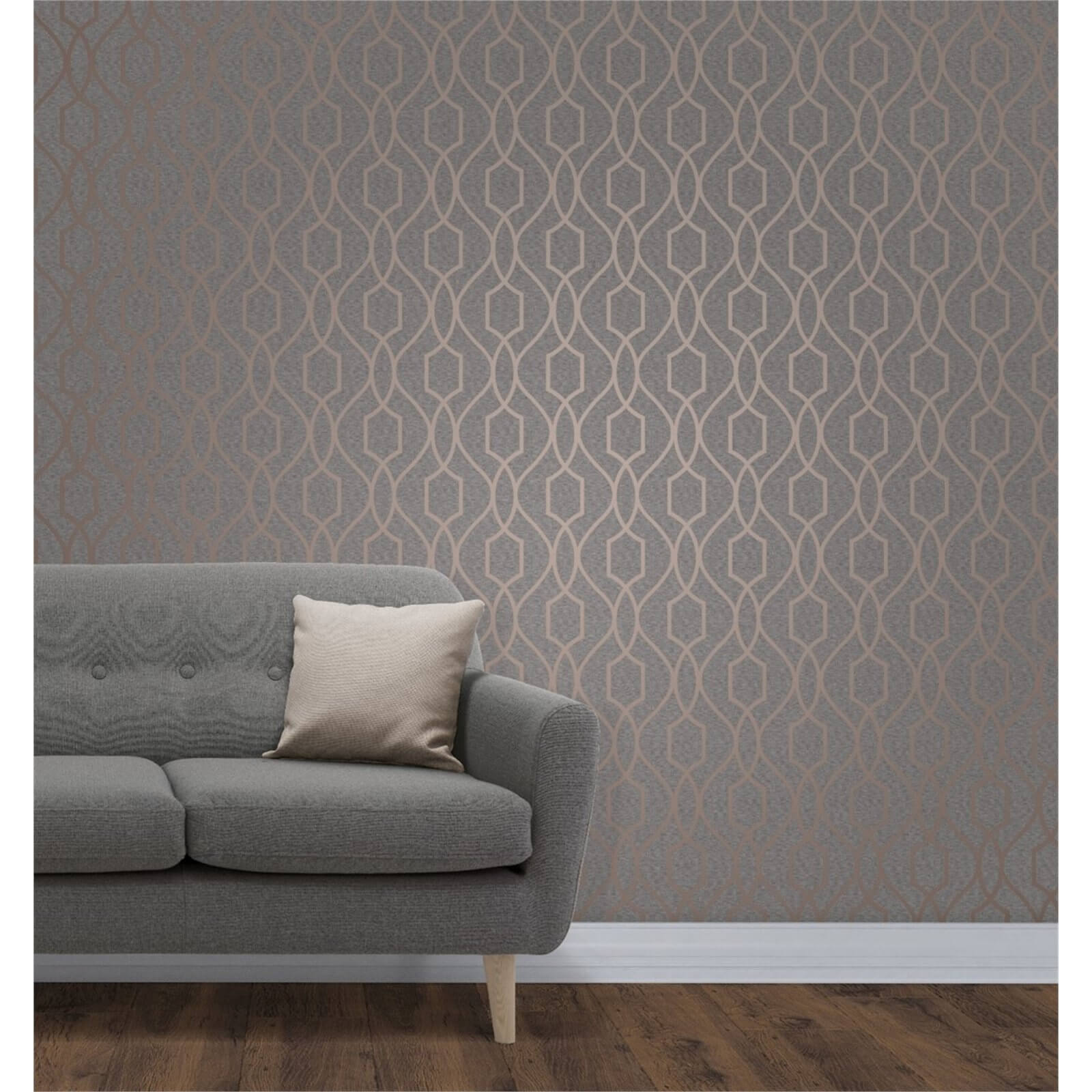 Fresco Apex Trellis Charcoal & Copper Wallpaper