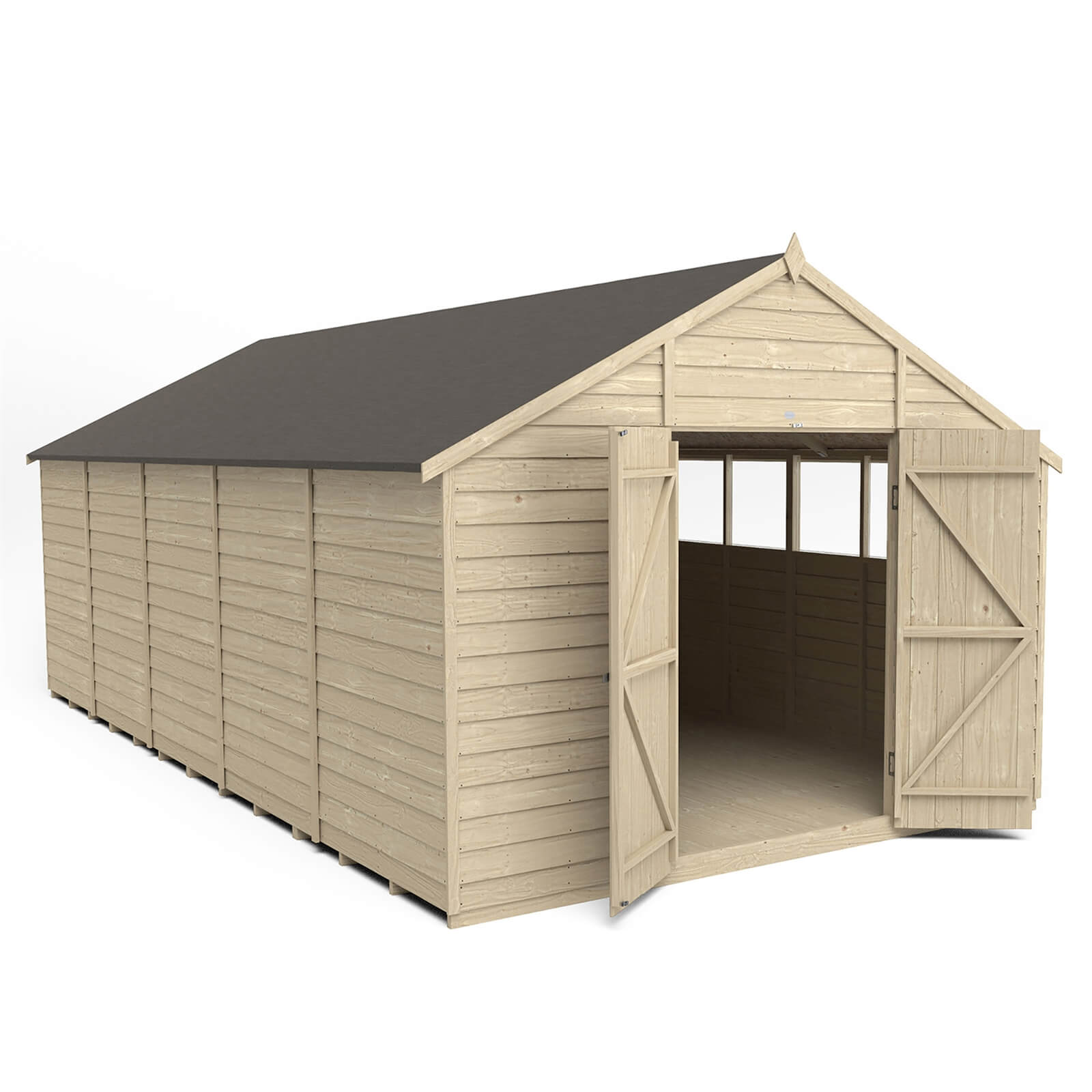 10x20ft Forest Overlap Pressure Treated Double Door Apex Shed