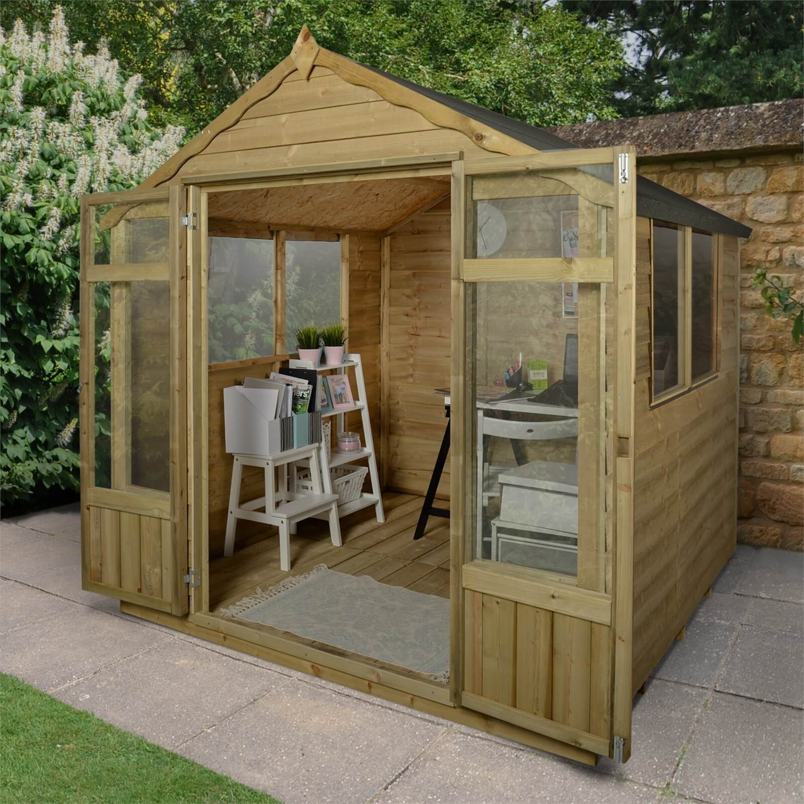 7x7ft Forest Oakley Overlap Dip Treated Double Door Apex Shed/Summerhouse - incl. Installation