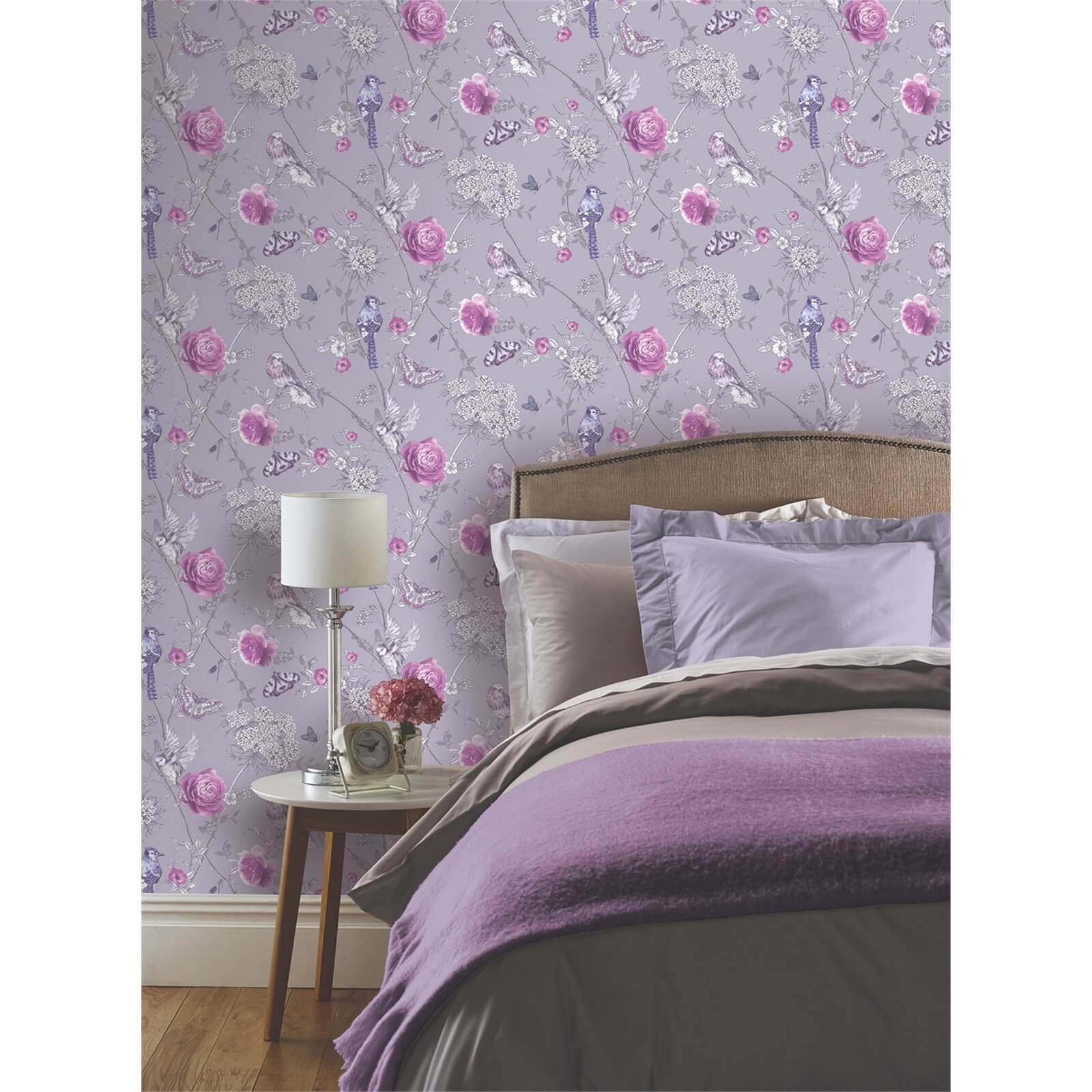 Arthouse Paradise Garden Floral Smooth Glitter Lilac Wallpaper