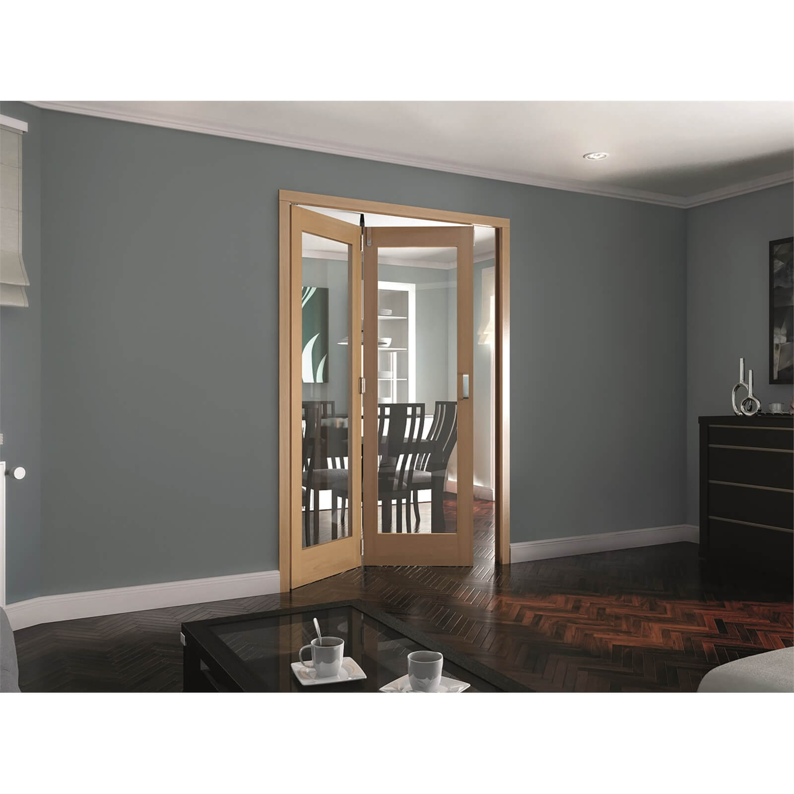 Shaker Oak 1 Light Clear Glazed Interior Folding Doors 2 x 0 2047 x 1319mm